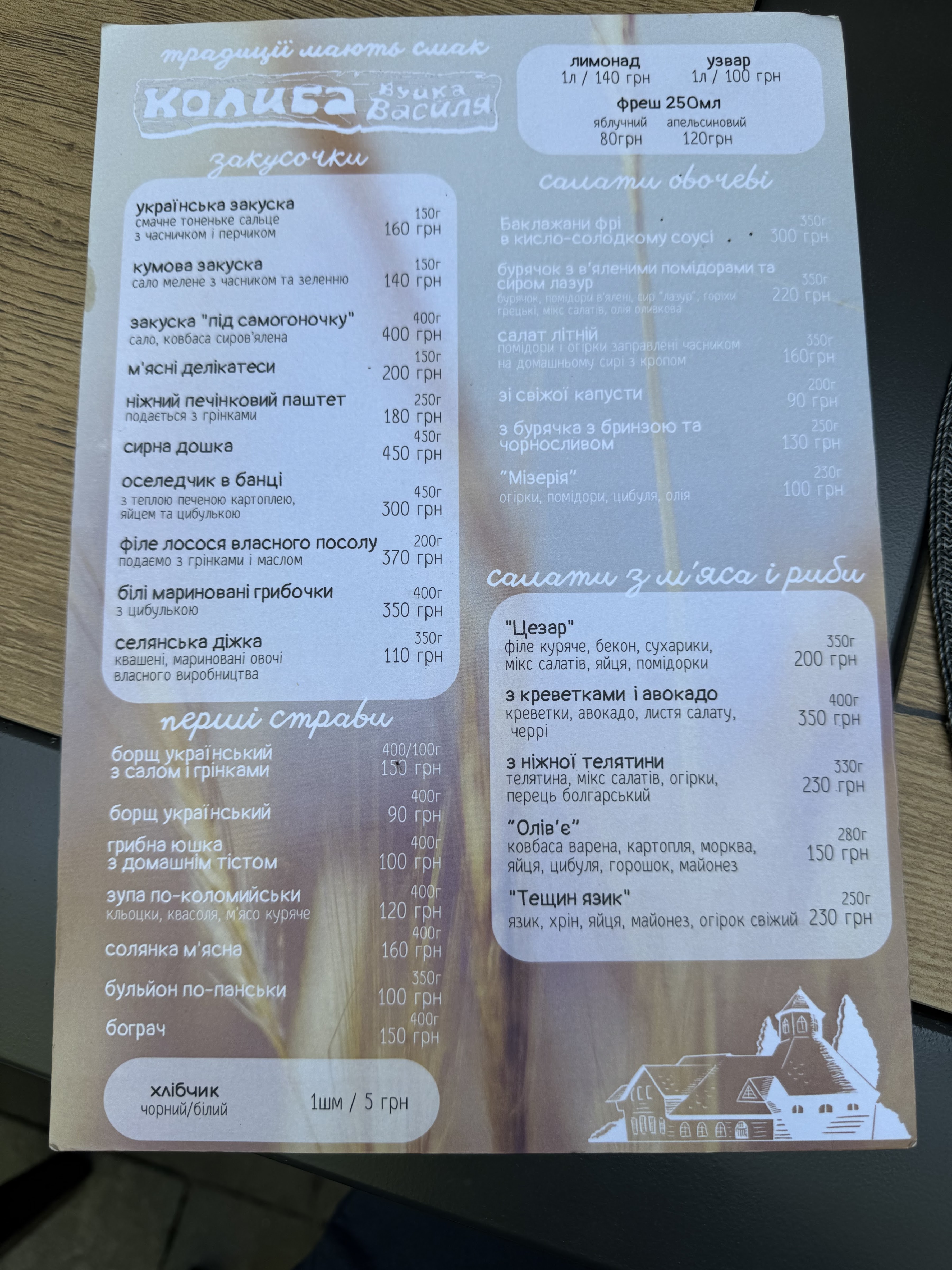 Kolyba "U Vuyka Vasylya" menu 10