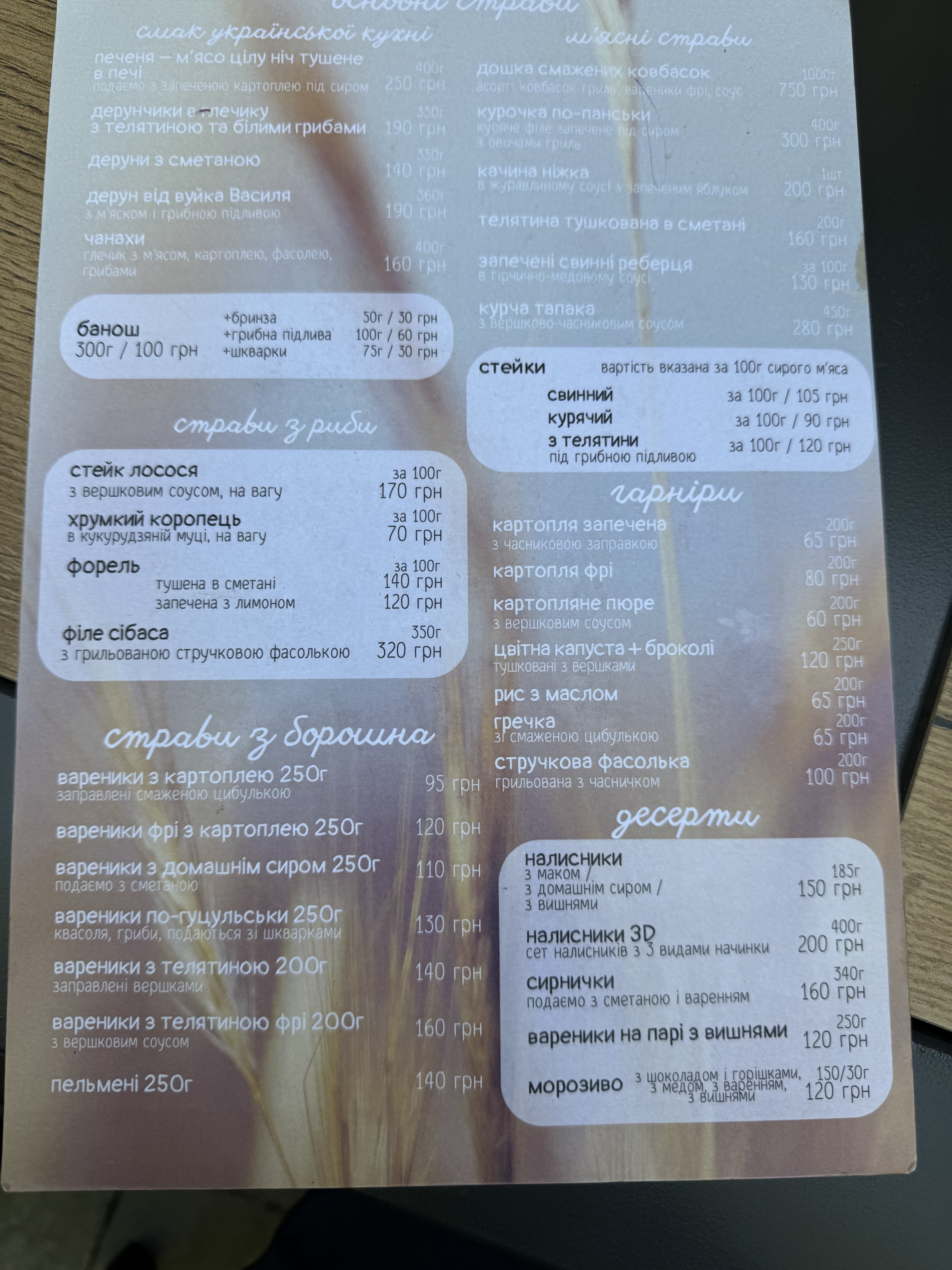 Kolyba "U Vuyka Vasylya" menu 11