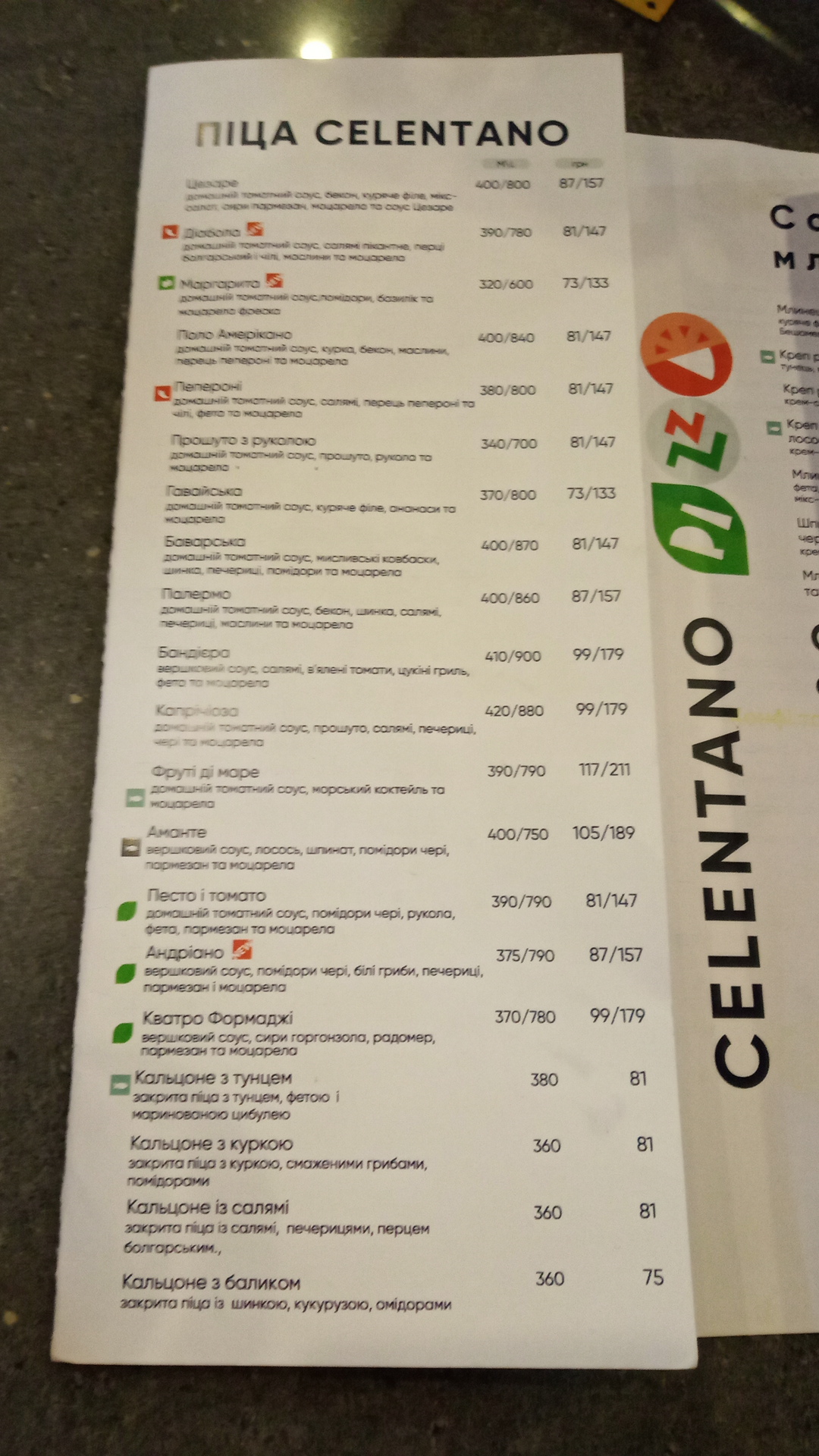 Celentano menu 4
