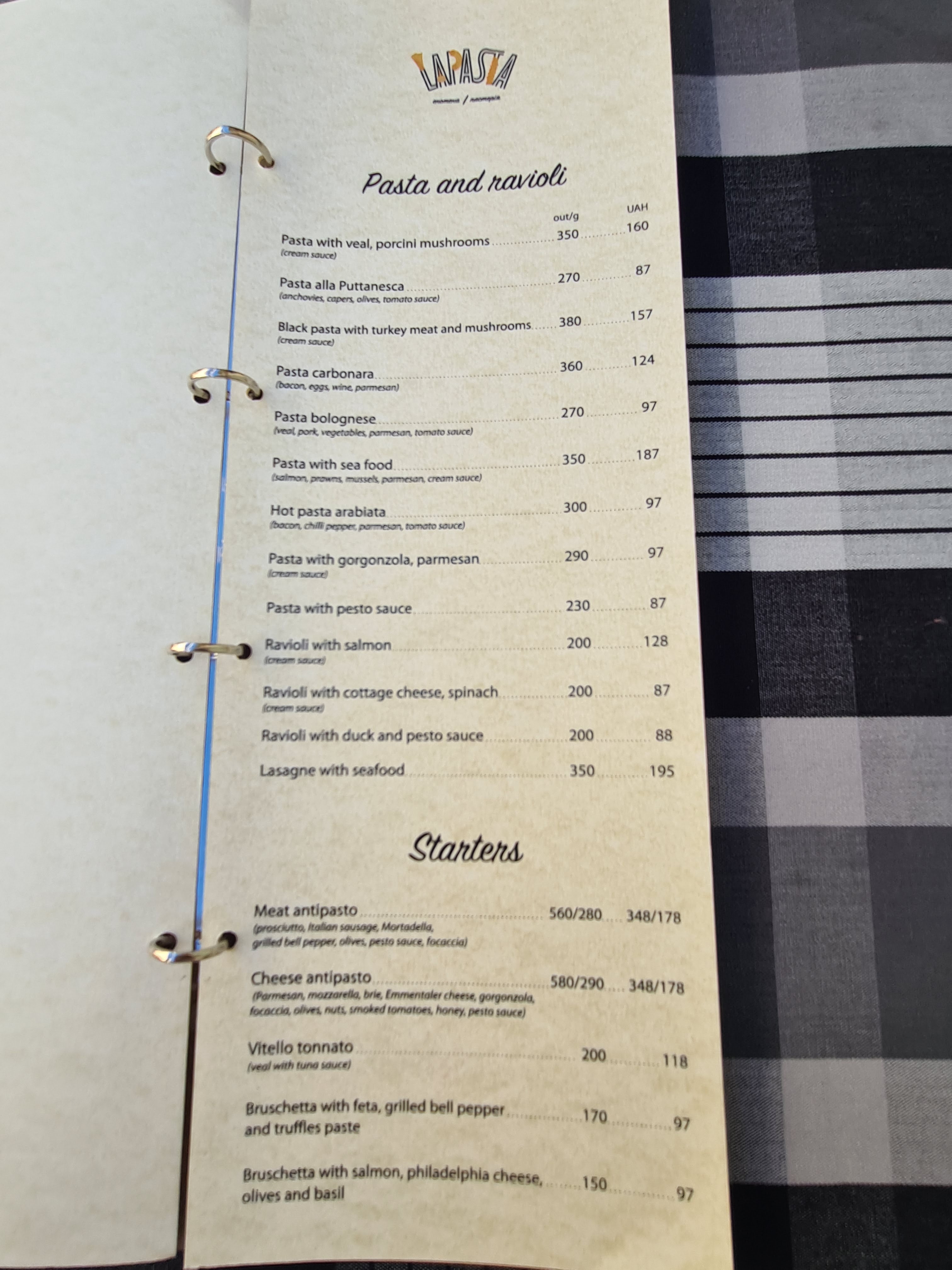 LaPasta menu 3