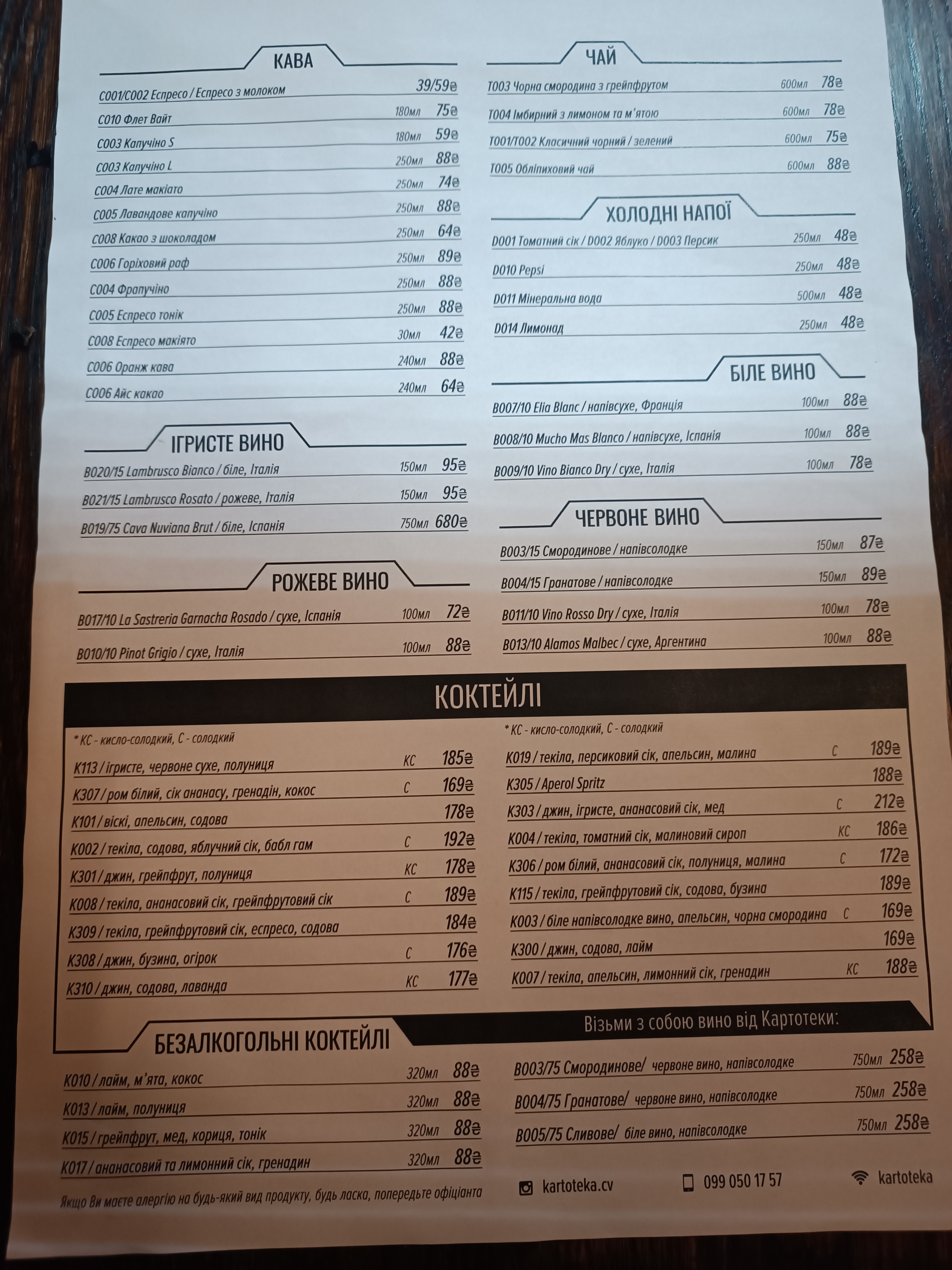 КАРТОТЕКА піца/вино/документи menu 1