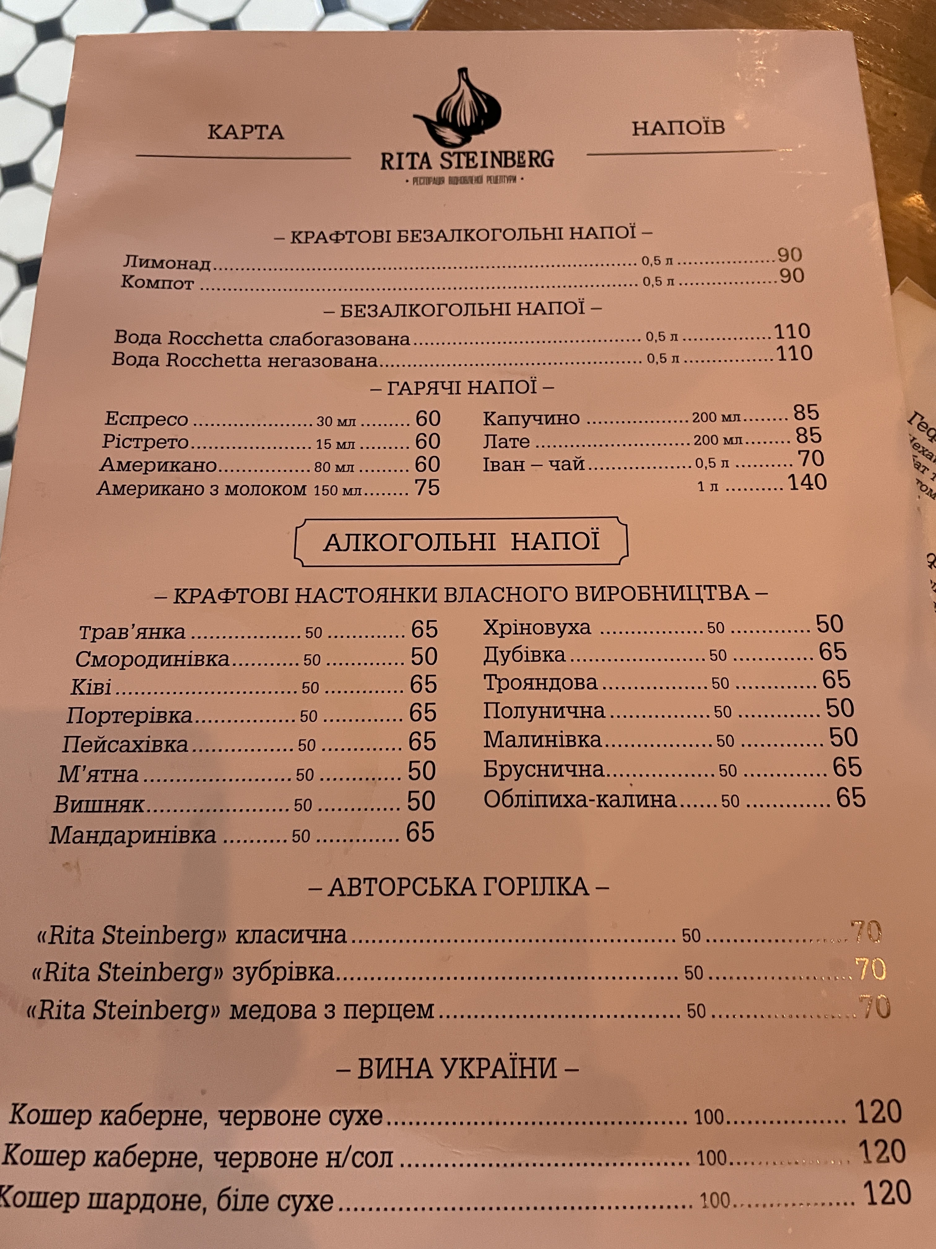 Rita Steinberg menu 5