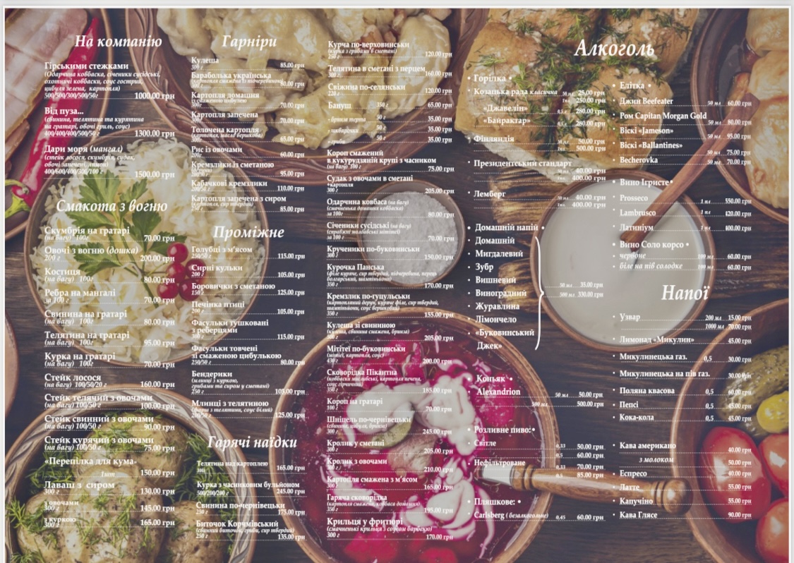 Zolota Shkvarochka menu 2