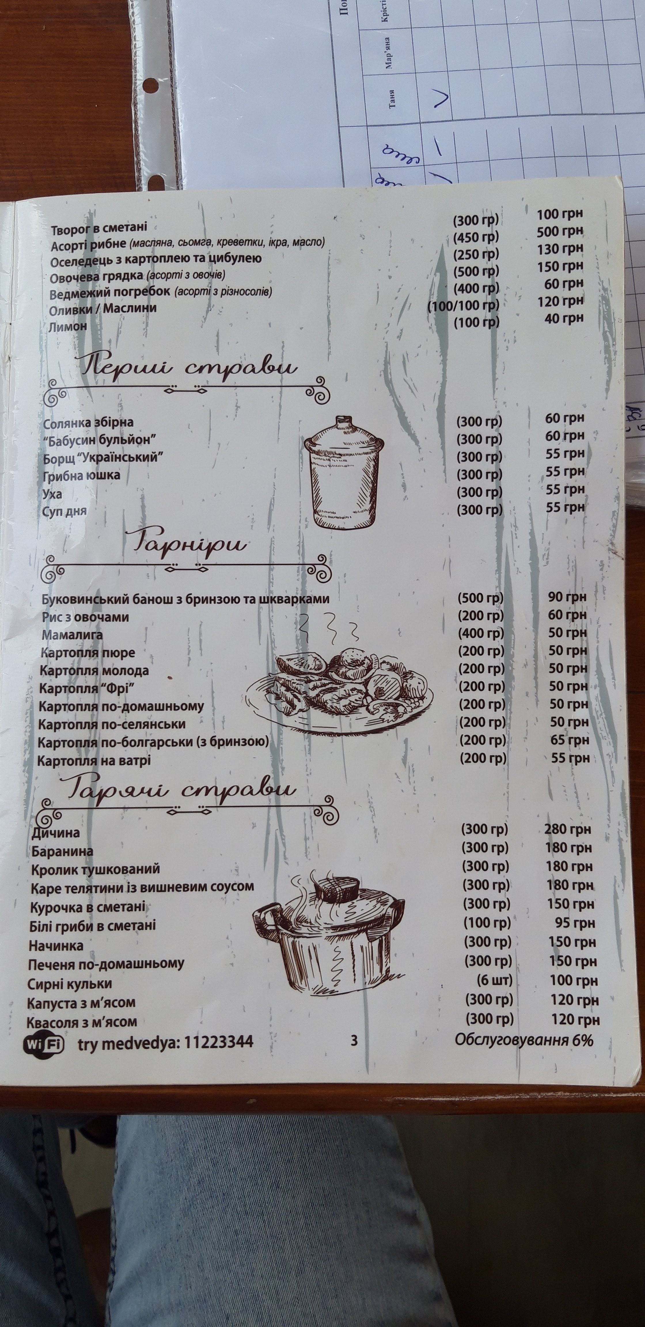«Три Медведі» menu 3