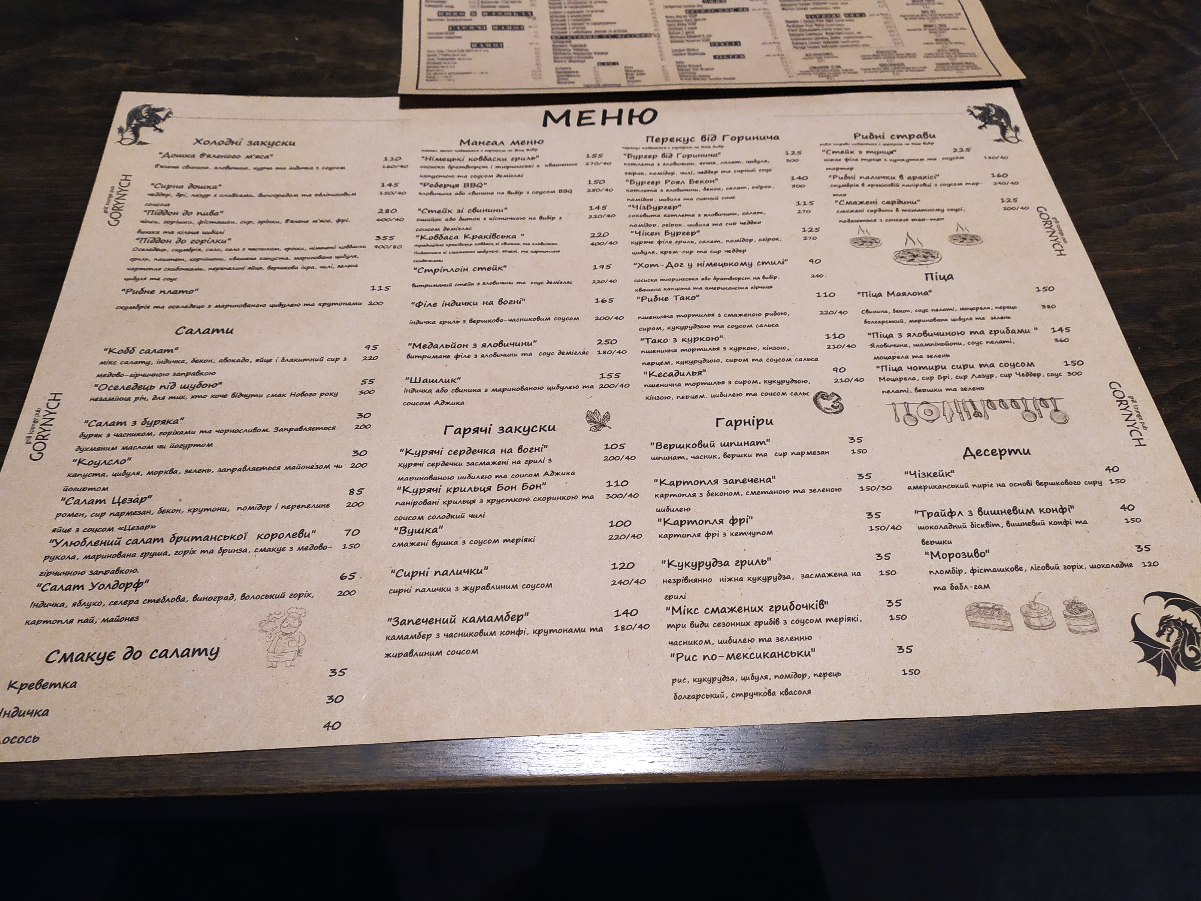 Art-Pub Gorynych menu 2