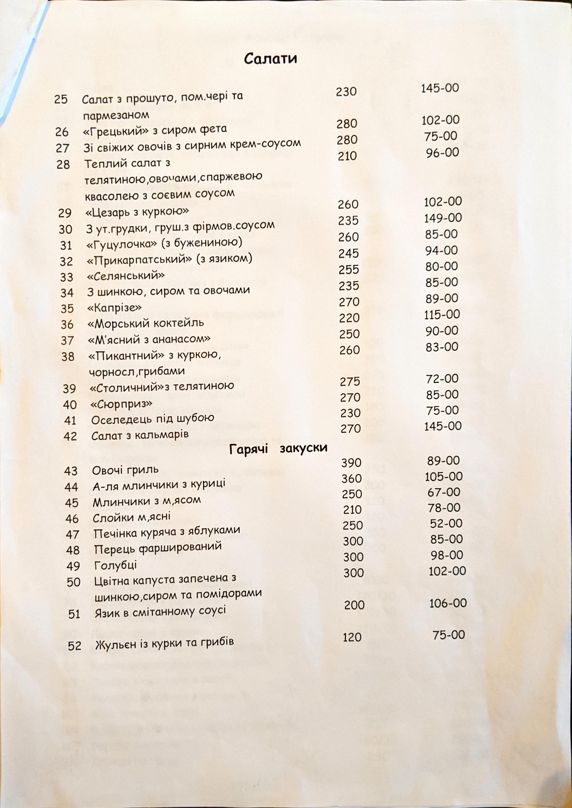 Karpatska Kolyba menu 2