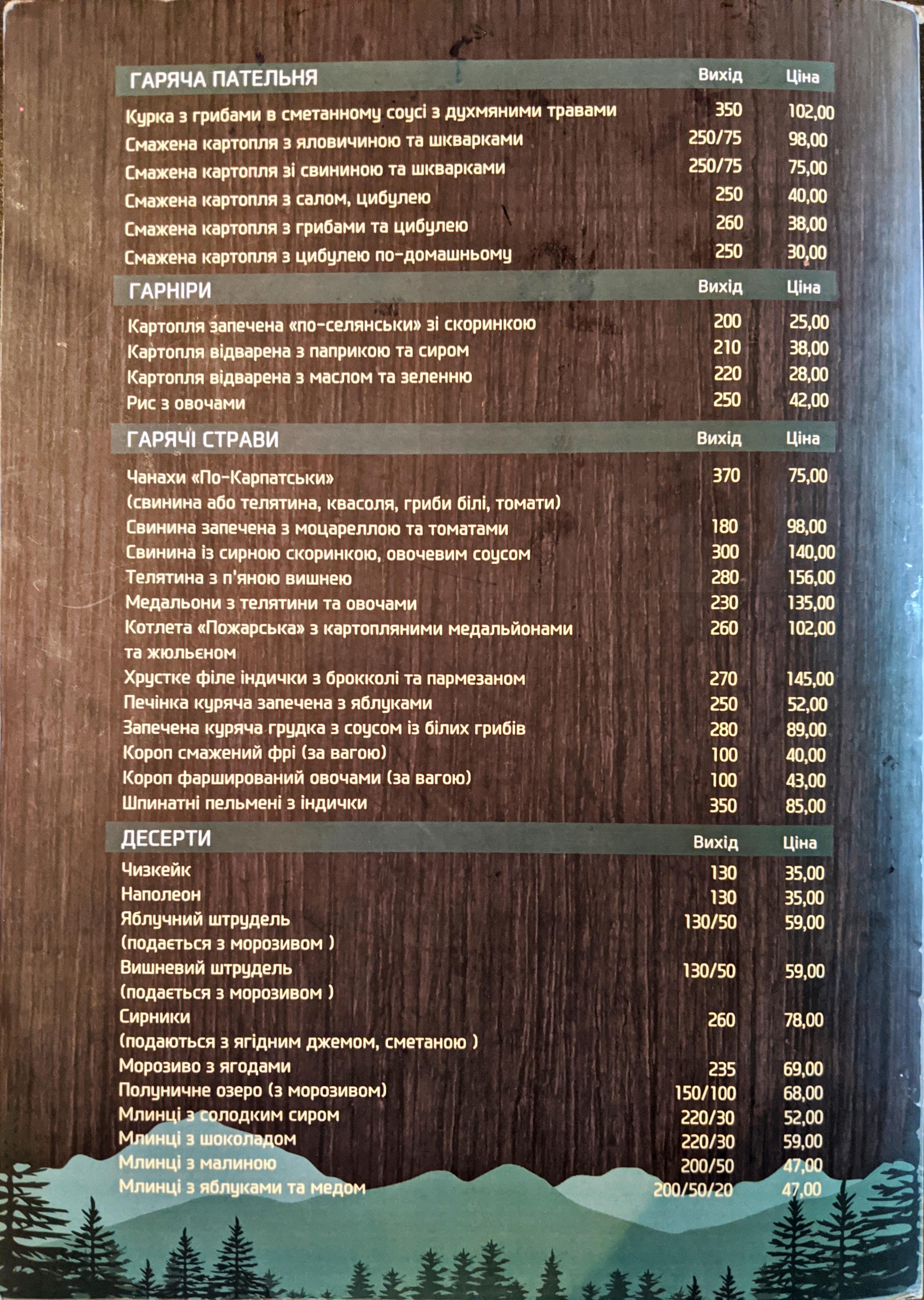 Karpatska Kolyba menu 6