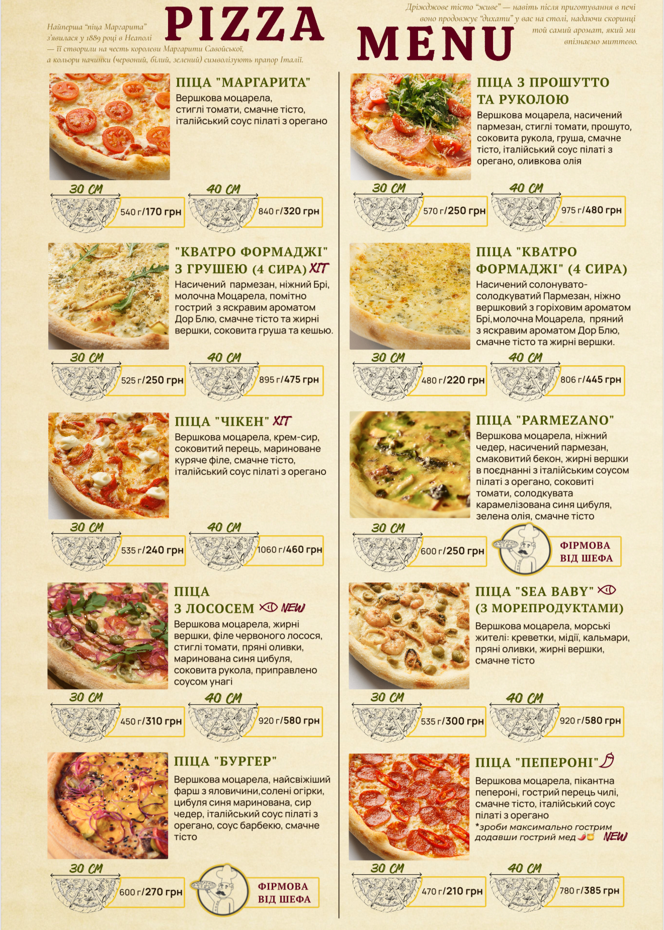 Parmezano Піца menu 7