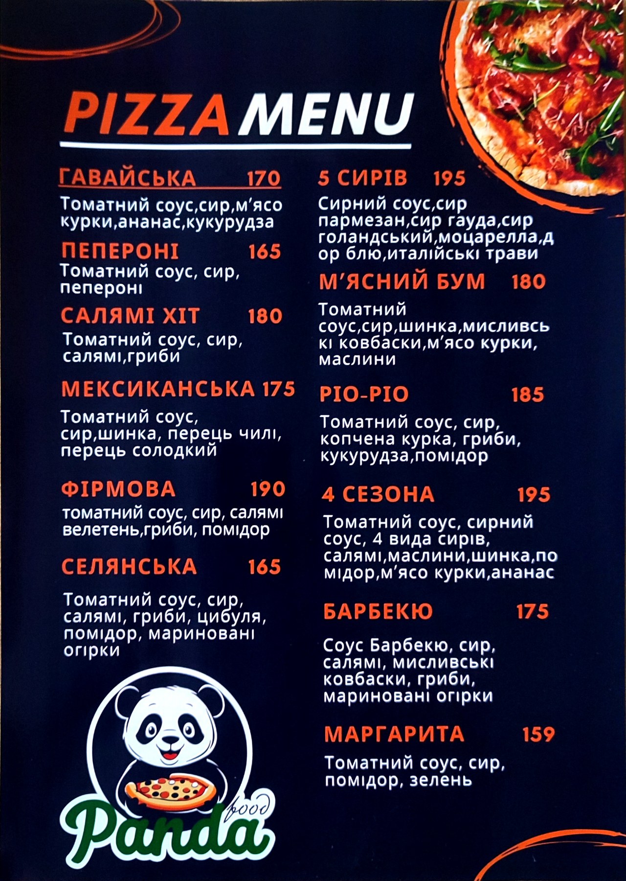 PIZZA Panda Food menu 1