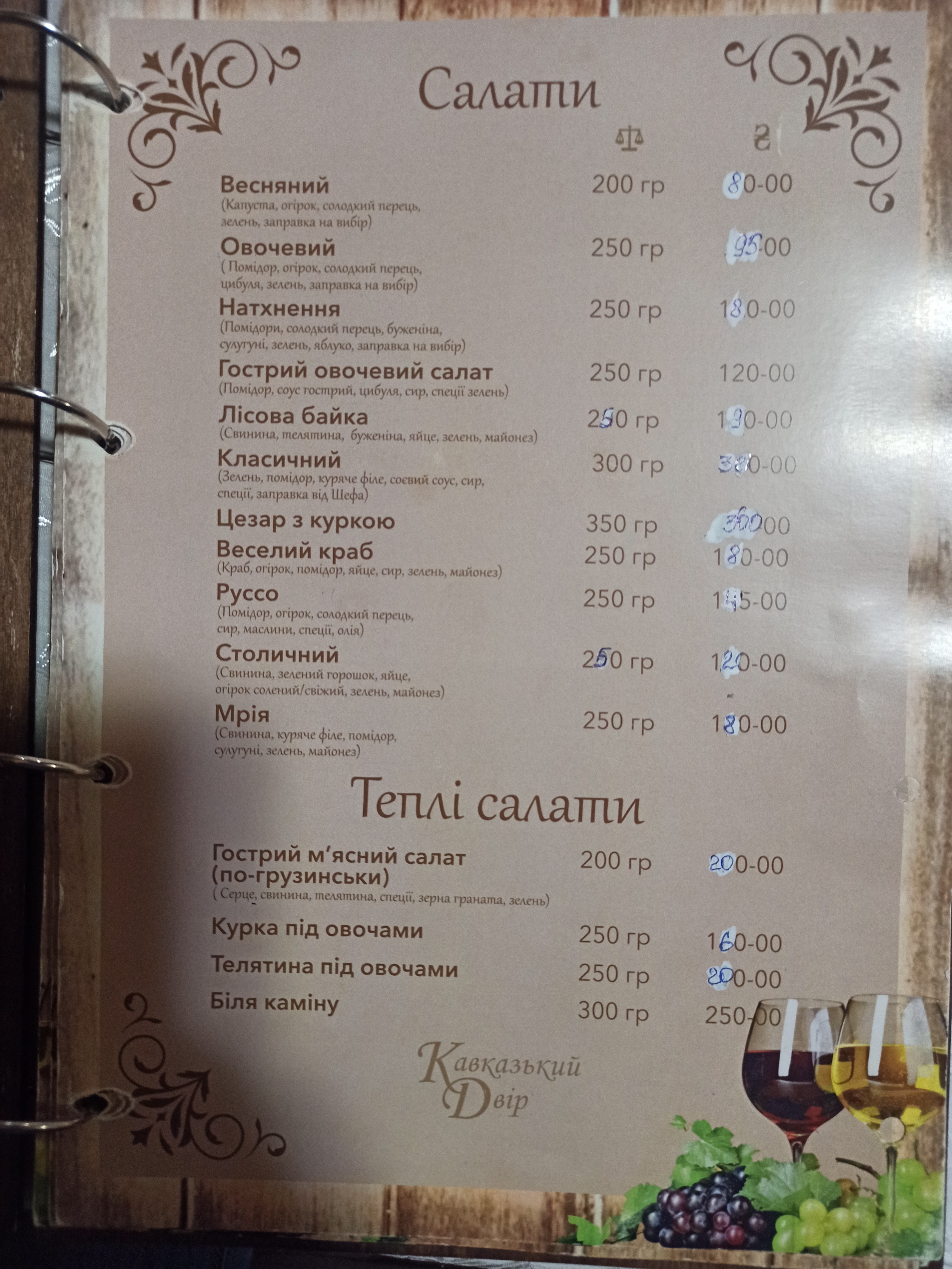 Kavkazʹkyy Dvir menu 1