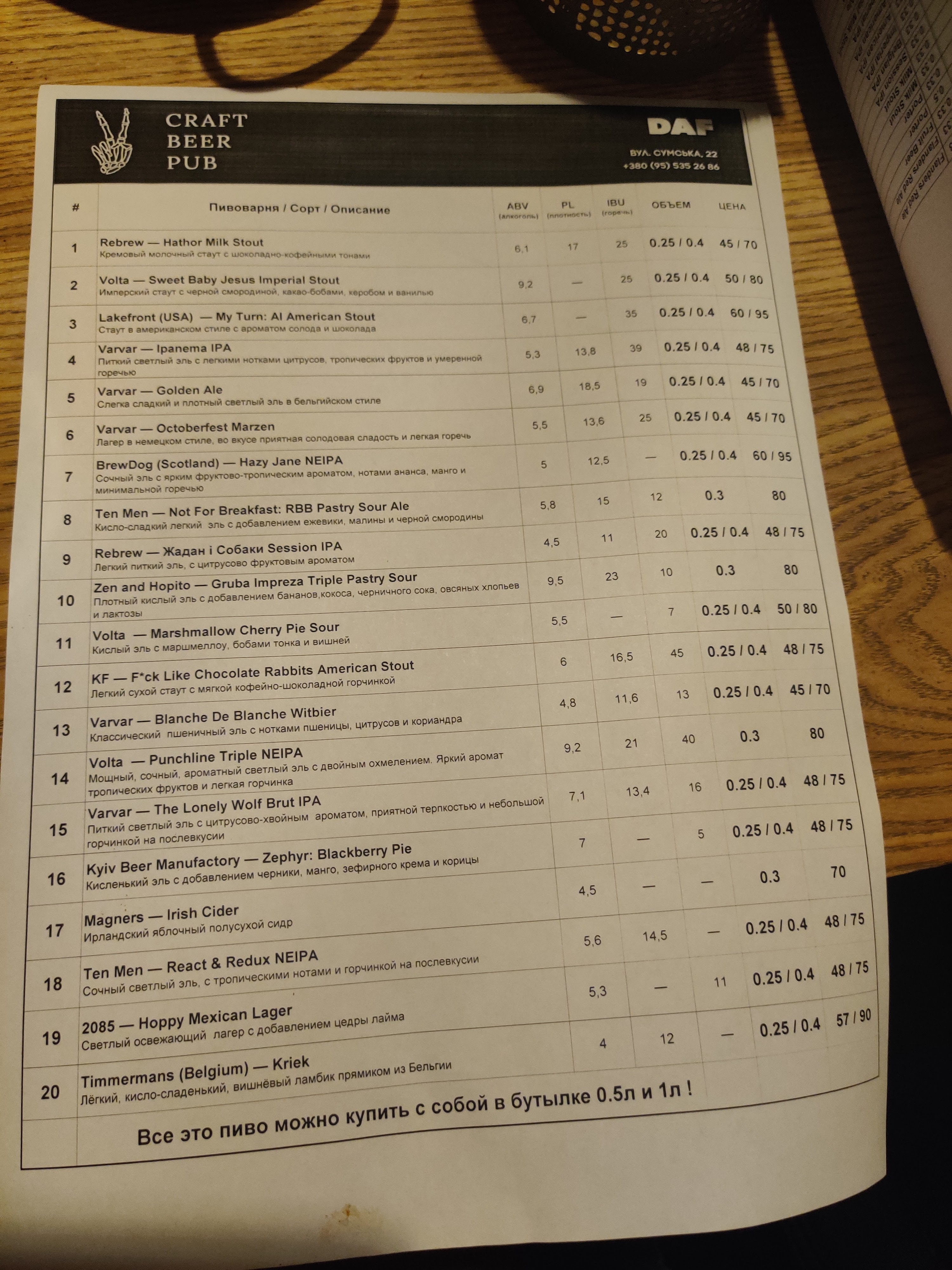 Daf Pub menu 8