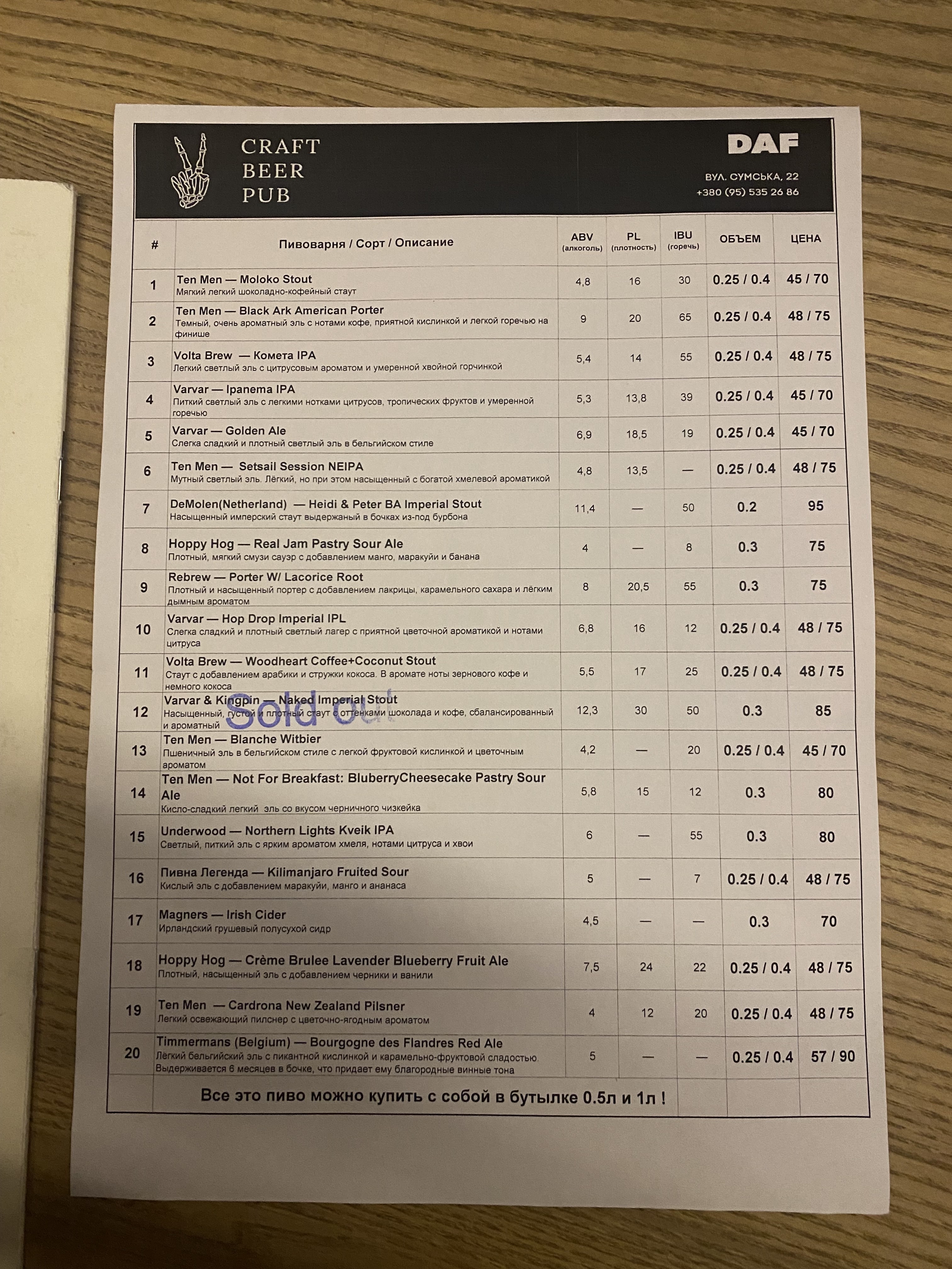 Daf Pub menu 9