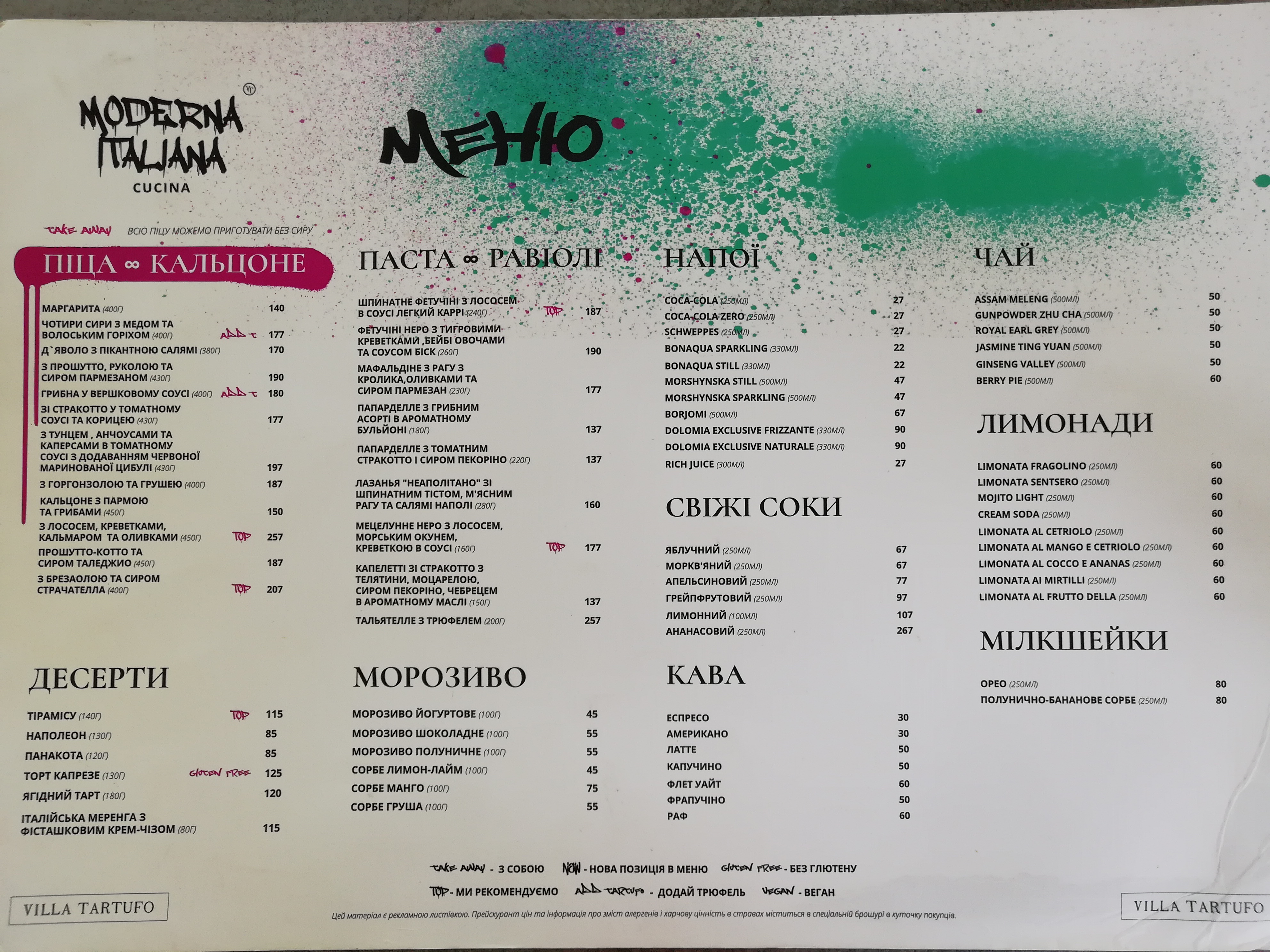 Villa Tartufo menu 1