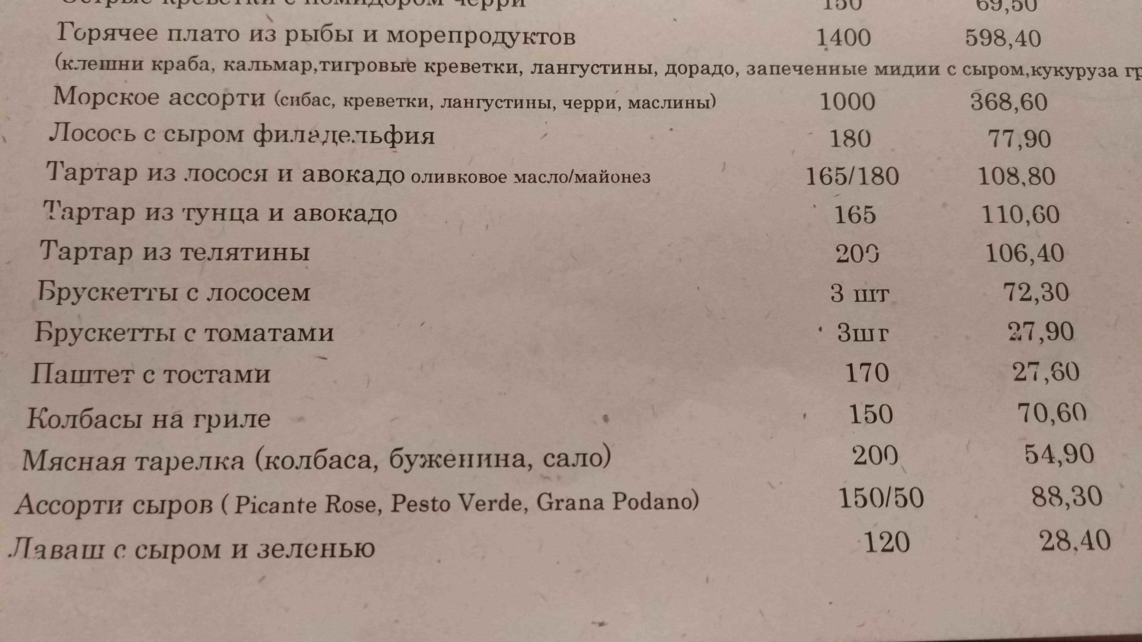 True Price menu 1