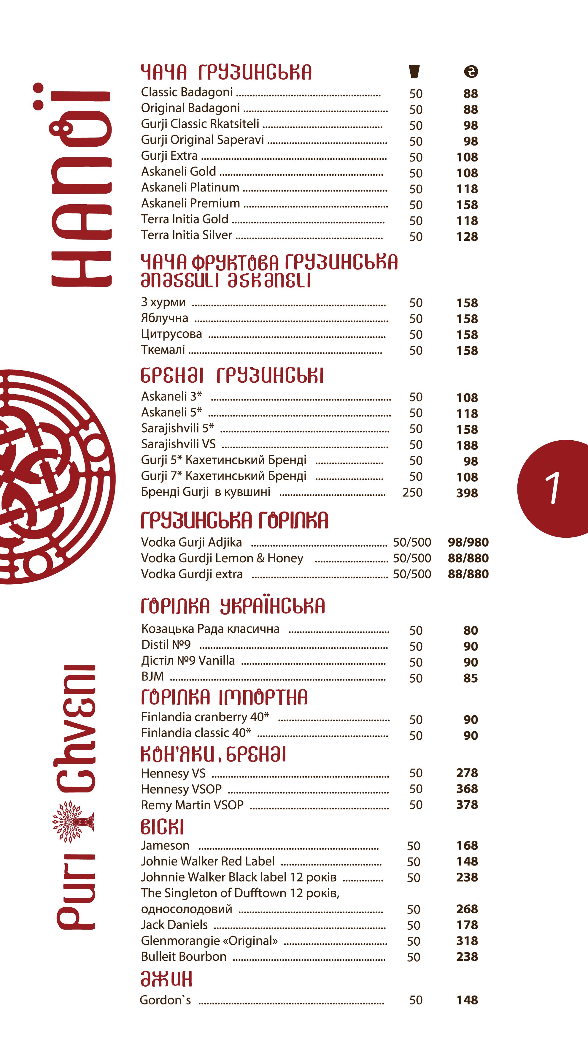 Puri Chveni / Пури Чвени menu 1