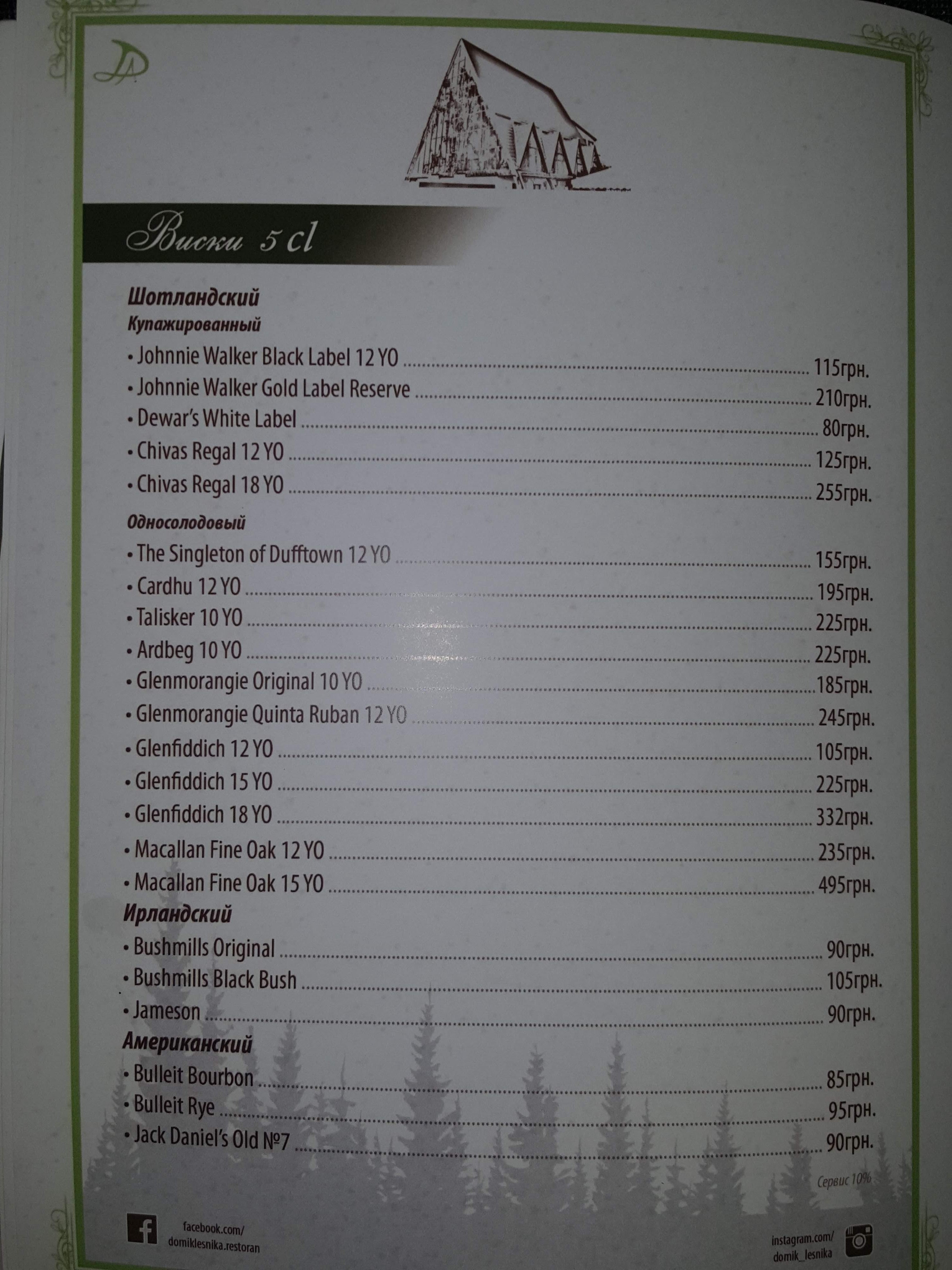 Budynochok Lisnyka menu 5
