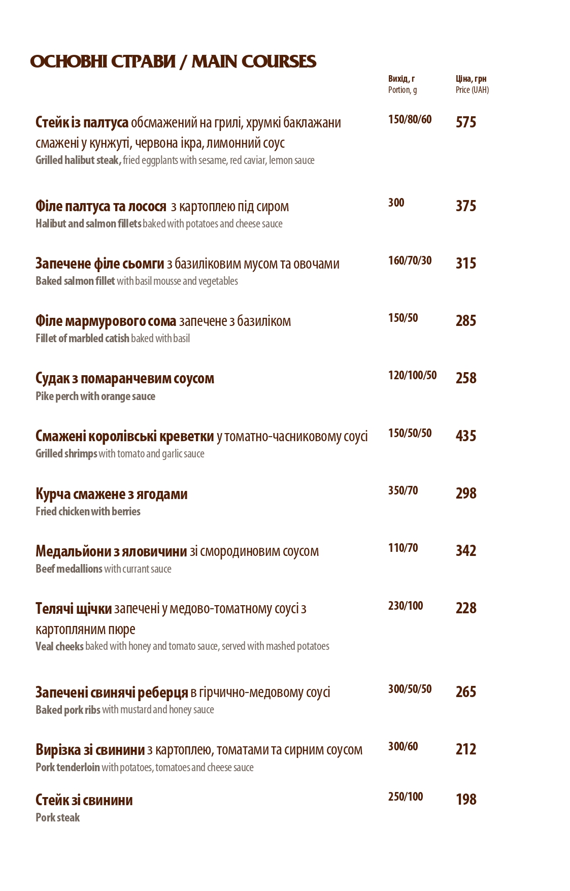 O'panas menu 9