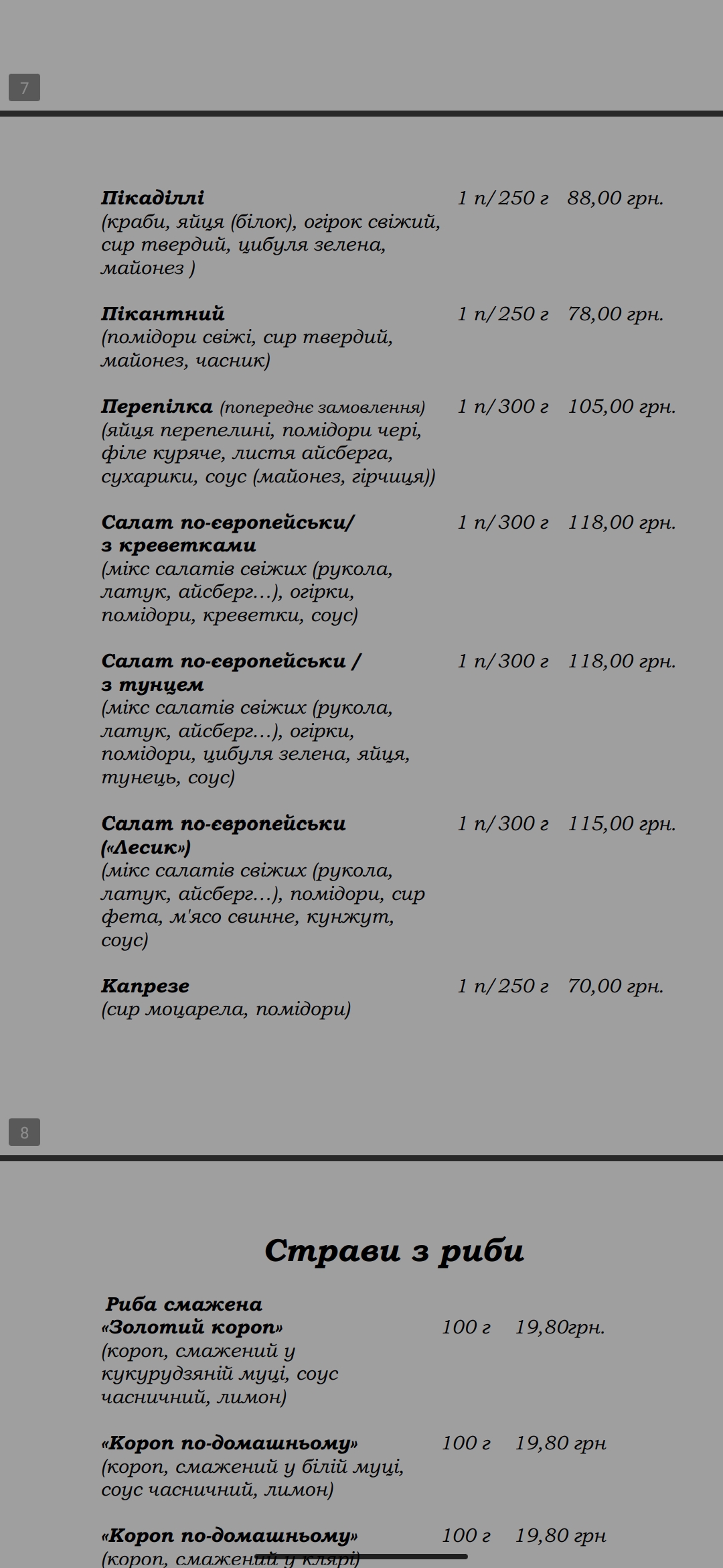 Pleso menu 4