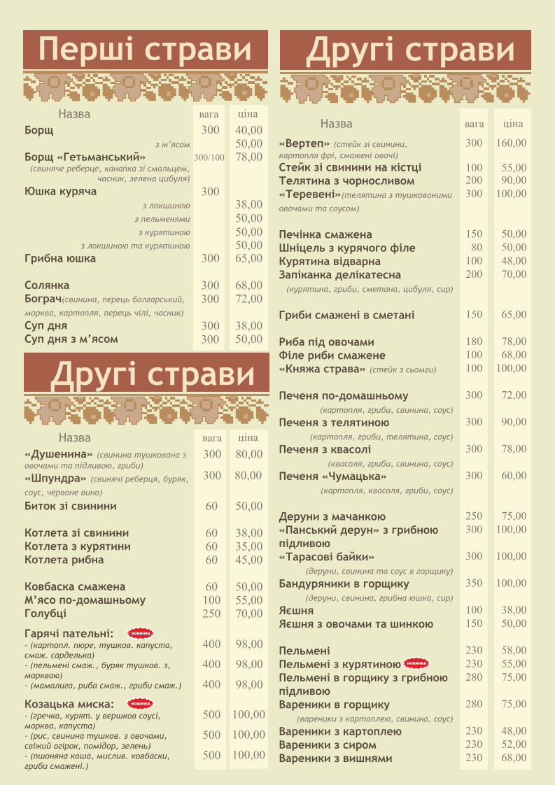 Vytrebenʹky Vid Dykanʹky menu 1