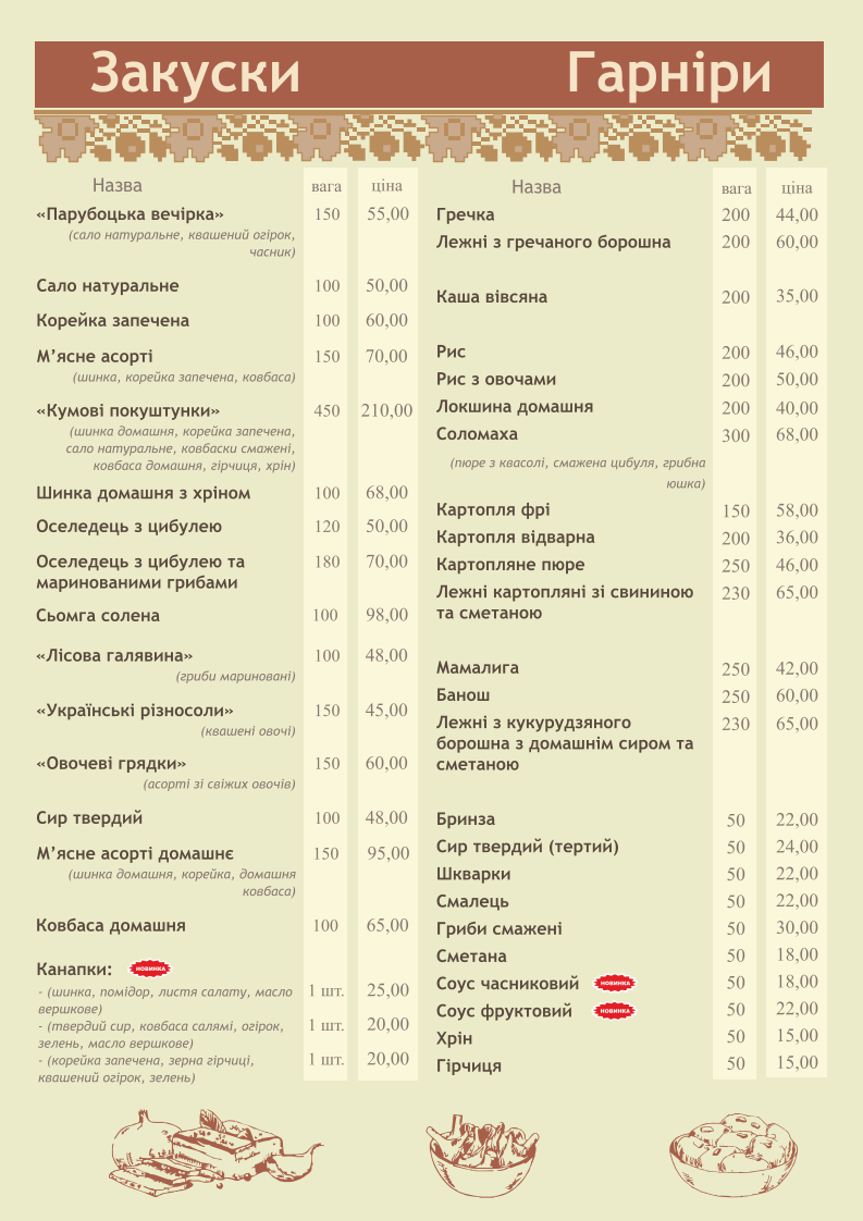 Vytrebenʹky Vid Dykanʹky menu 5