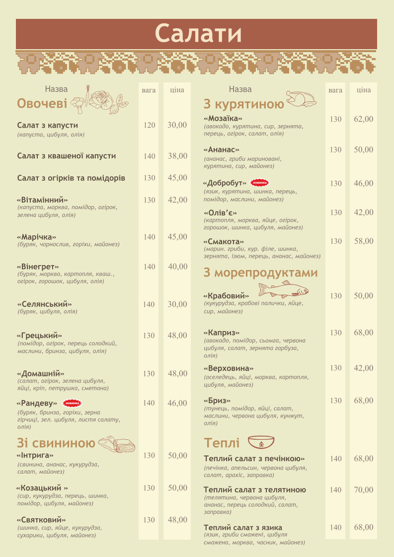 Vytrebenʹky Vid Dykanʹky menu 6