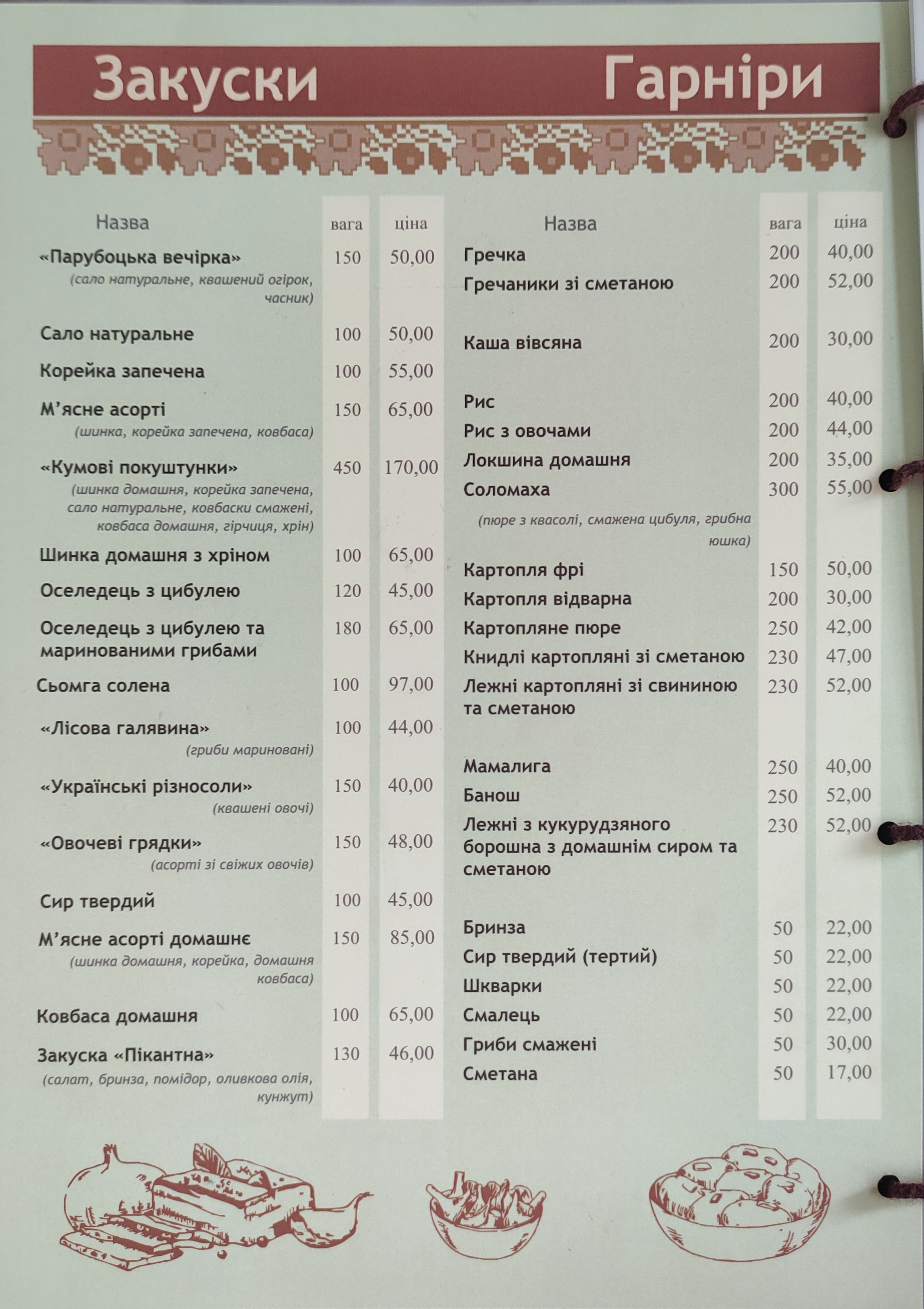 Vytrebenʹky Vid Dykanʹky menu 7
