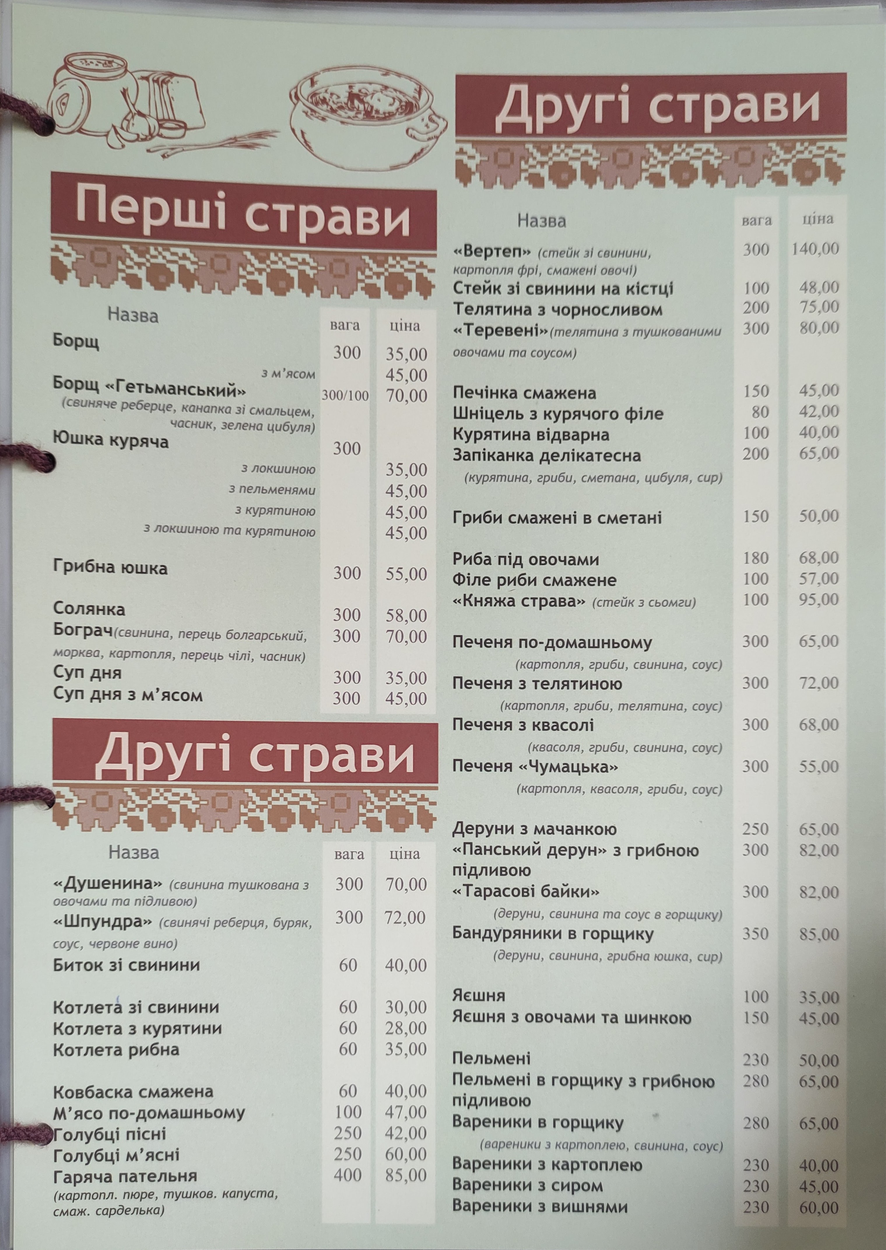 Vytrebenʹky Vid Dykanʹky menu 8