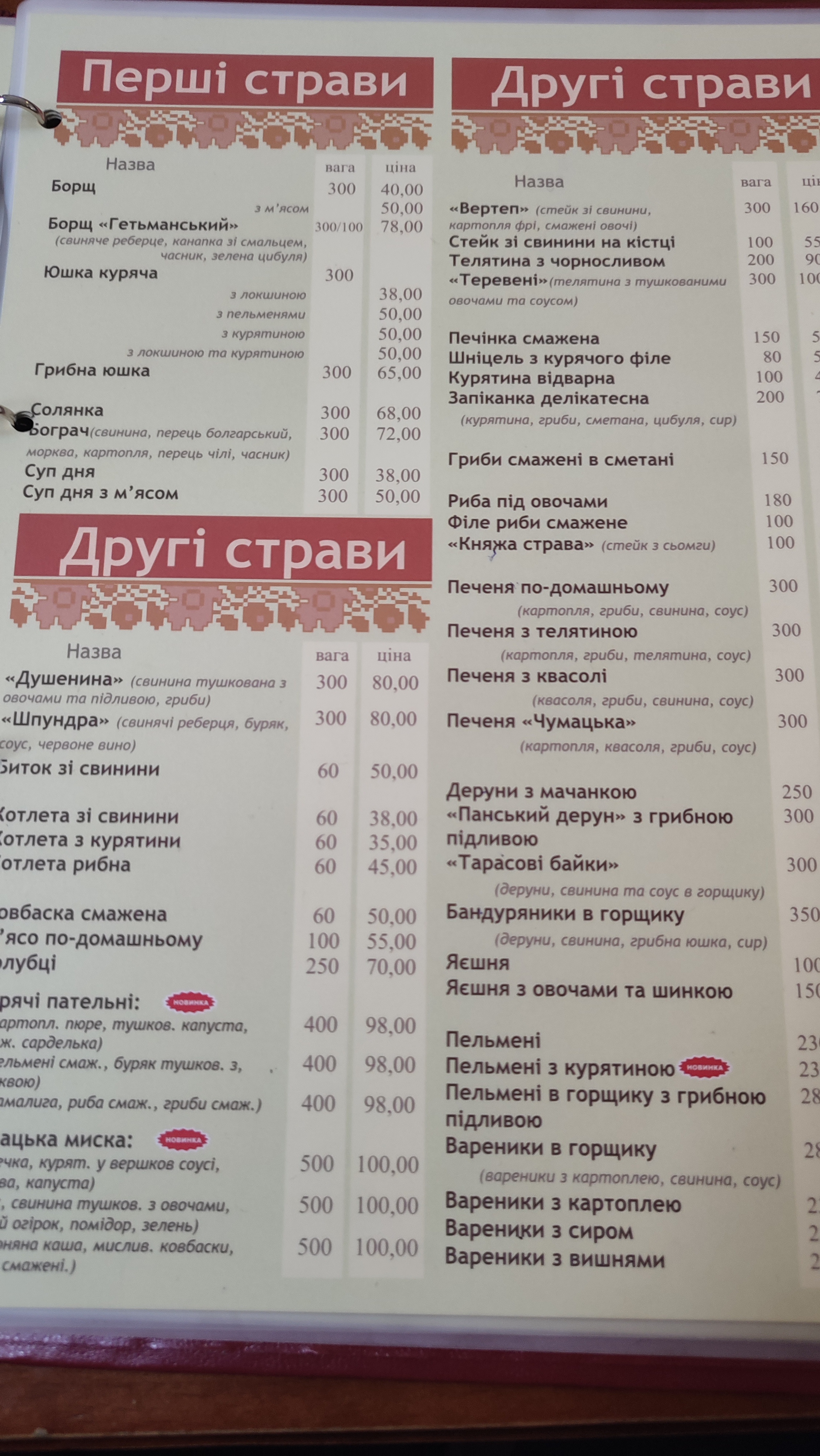Vytrebenʹky Vid Dykanʹky menu 12