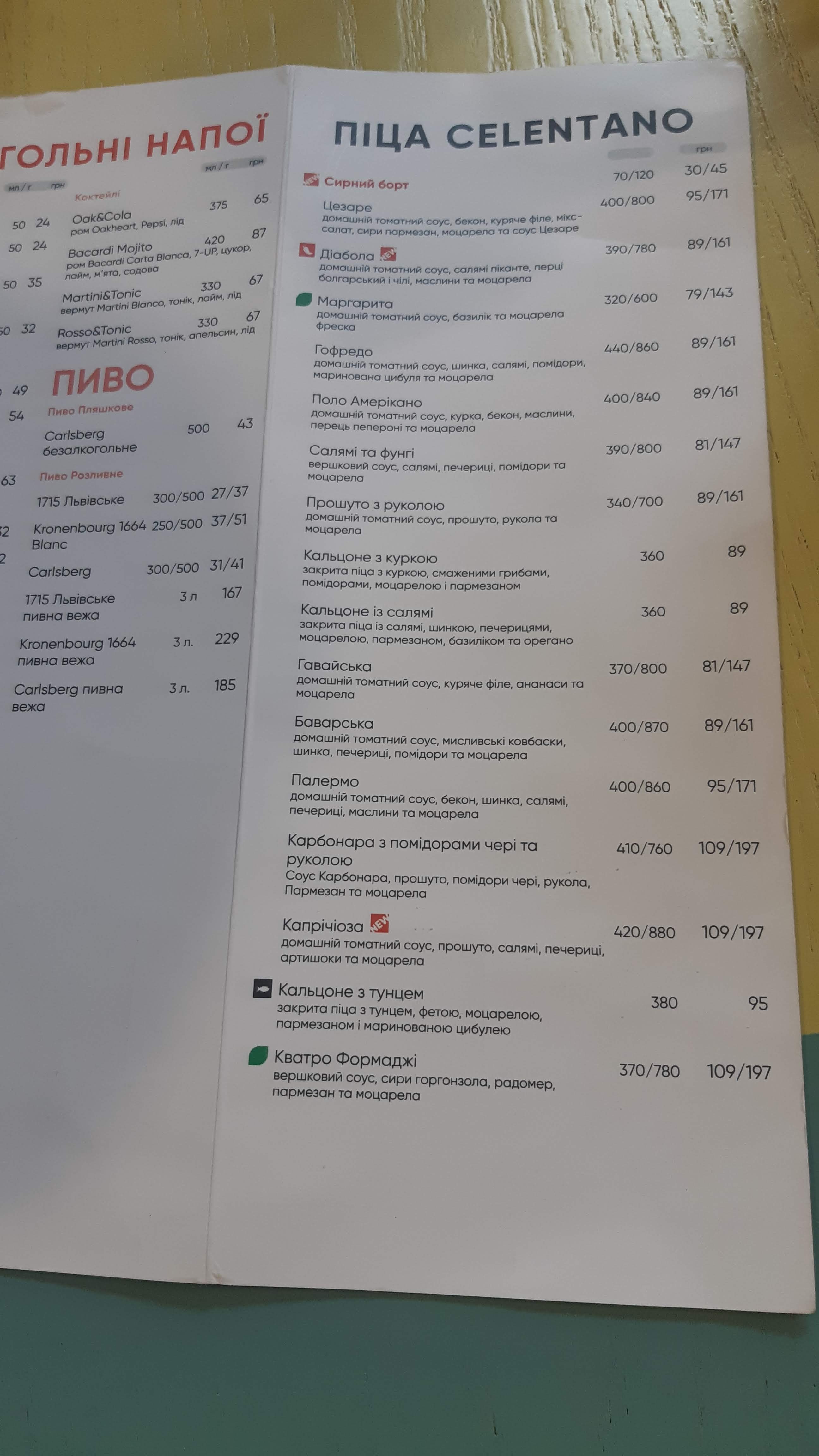 Pizza Celentano menu 1