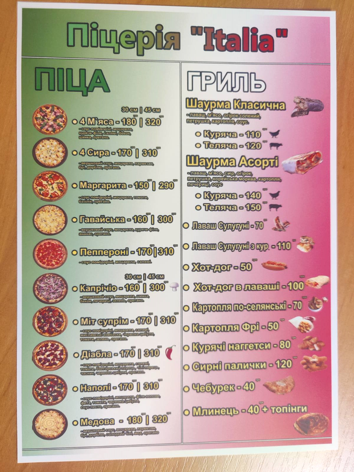 Піцерія та шаурма "Italia" menu 1