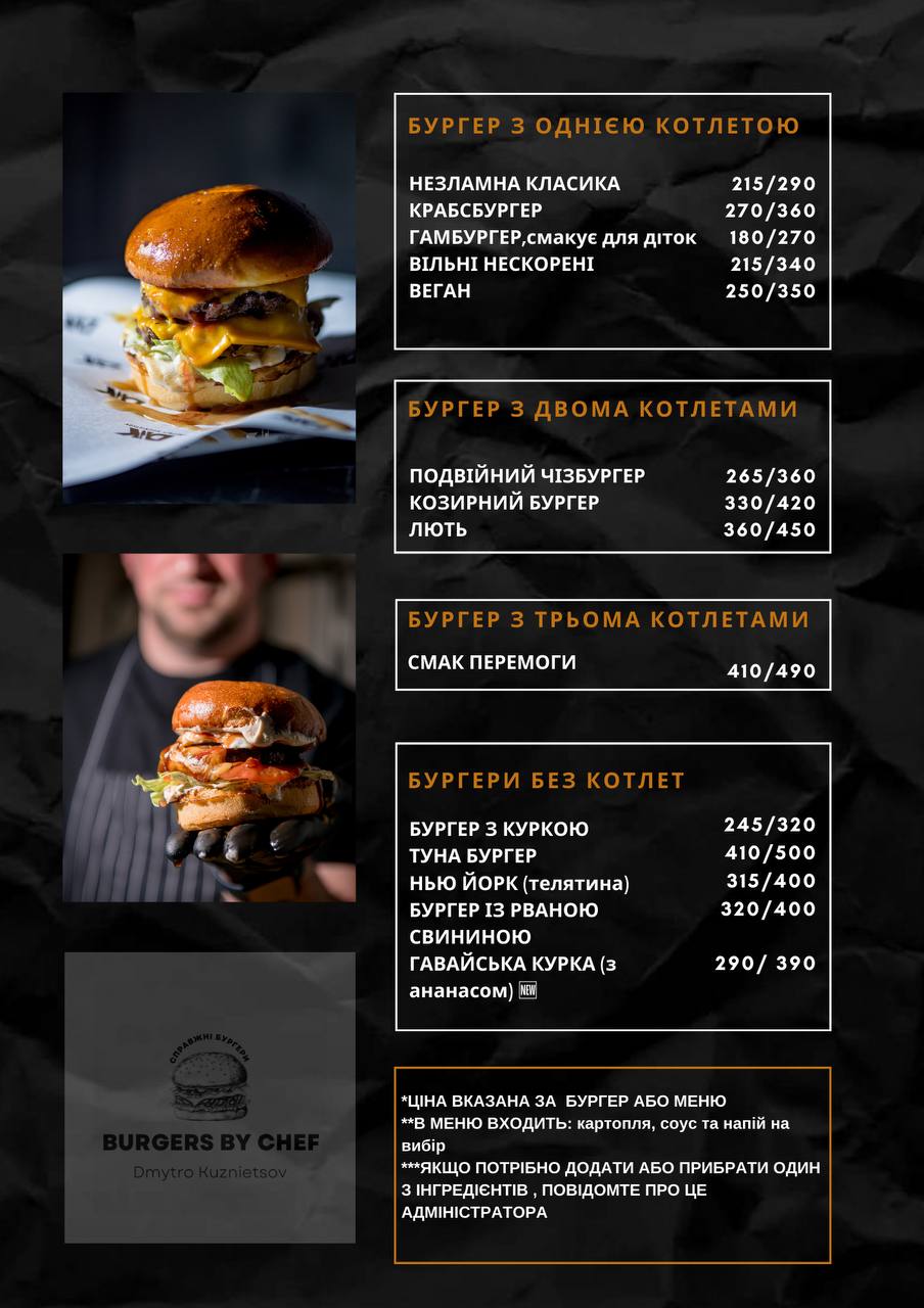 BURGER BY CHEF. СПРАВЖНІ БУРГЕРИ menu 2