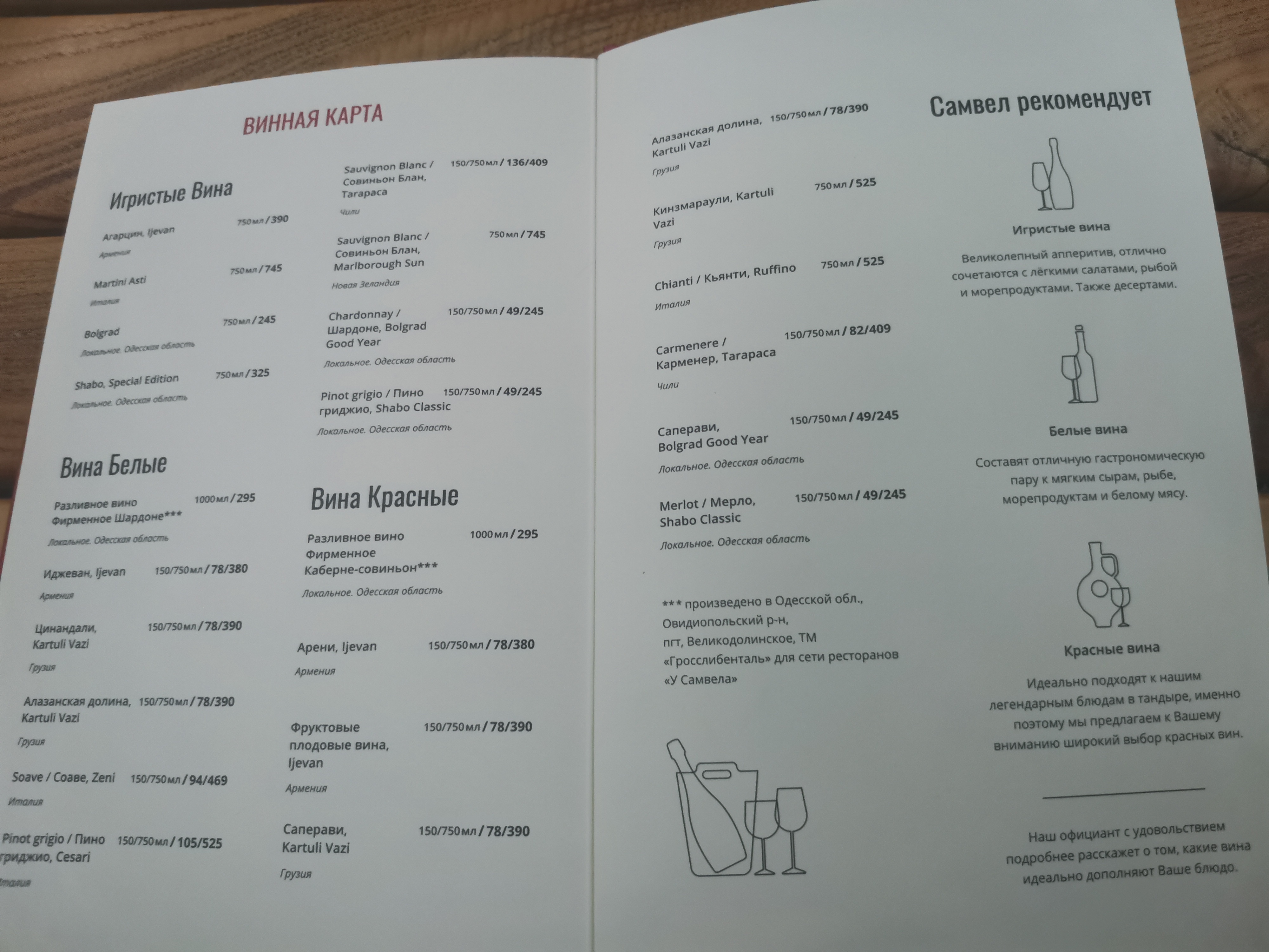 U Samvela menu 4