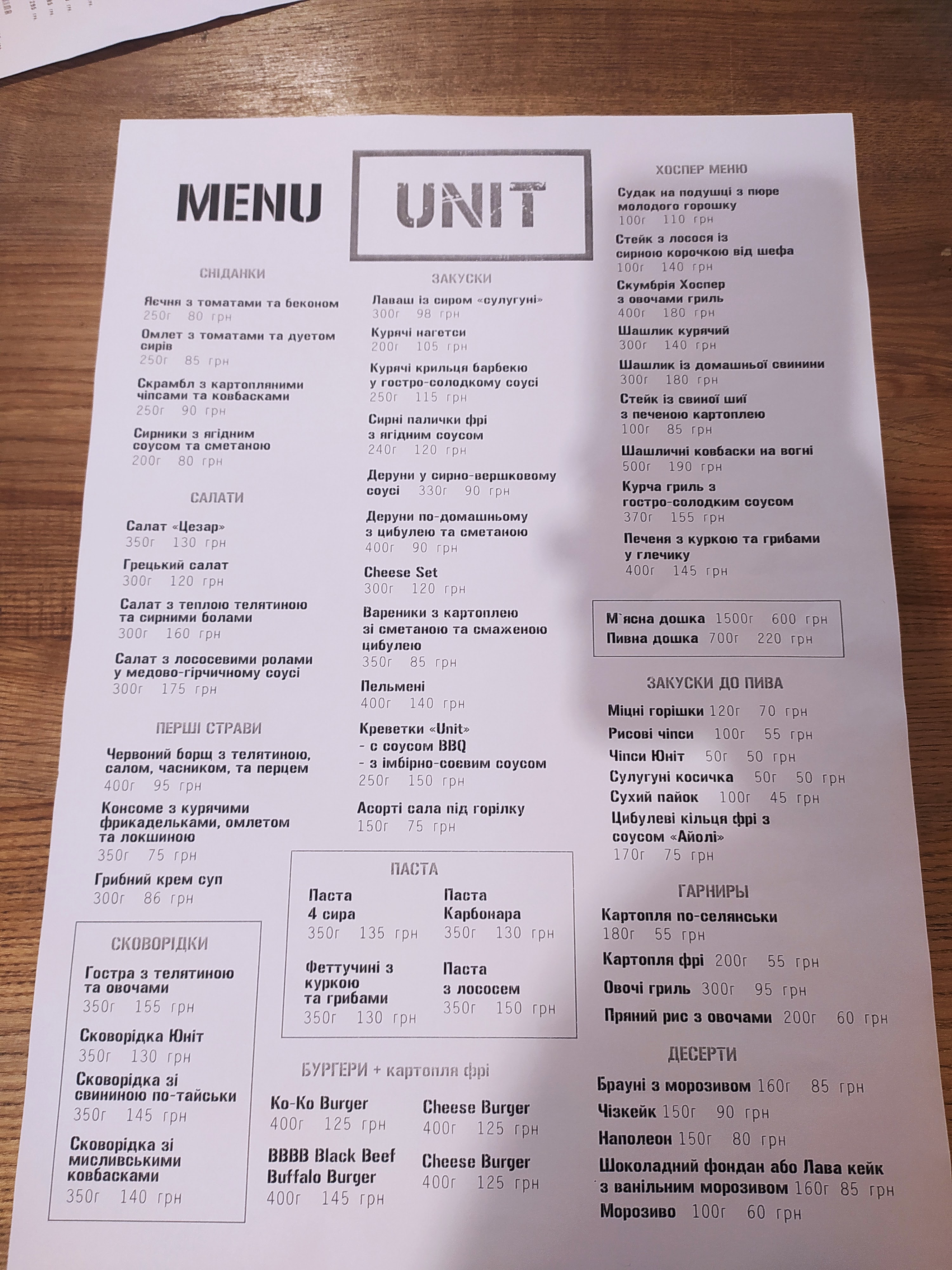 UNIT CAFE menu 1