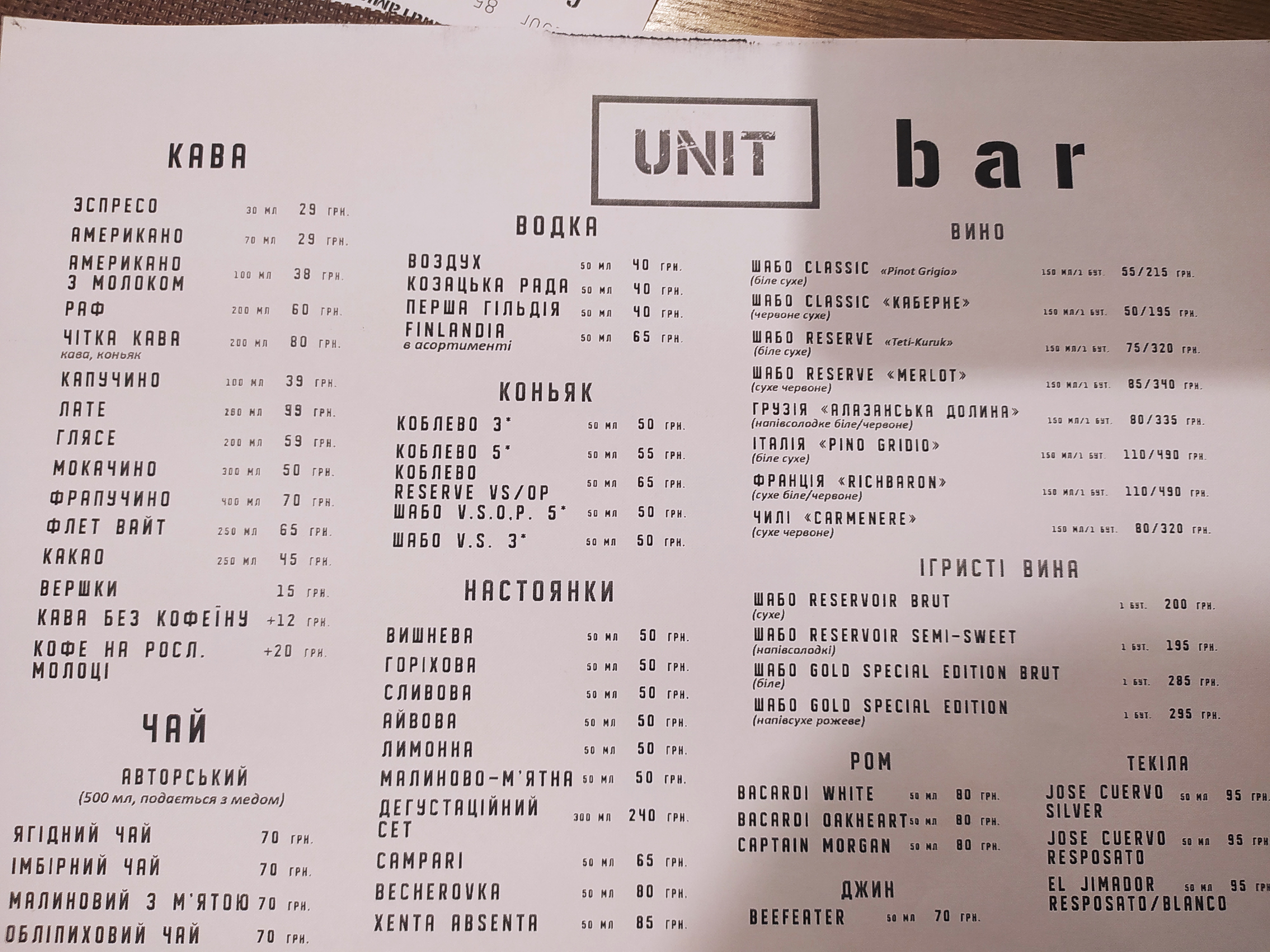 UNIT CAFE menu 2