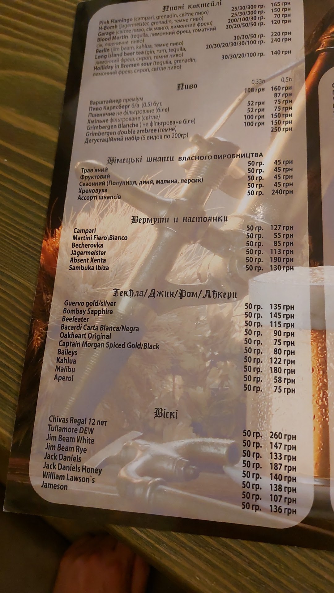Bremen, Cafe-bar menu 11
