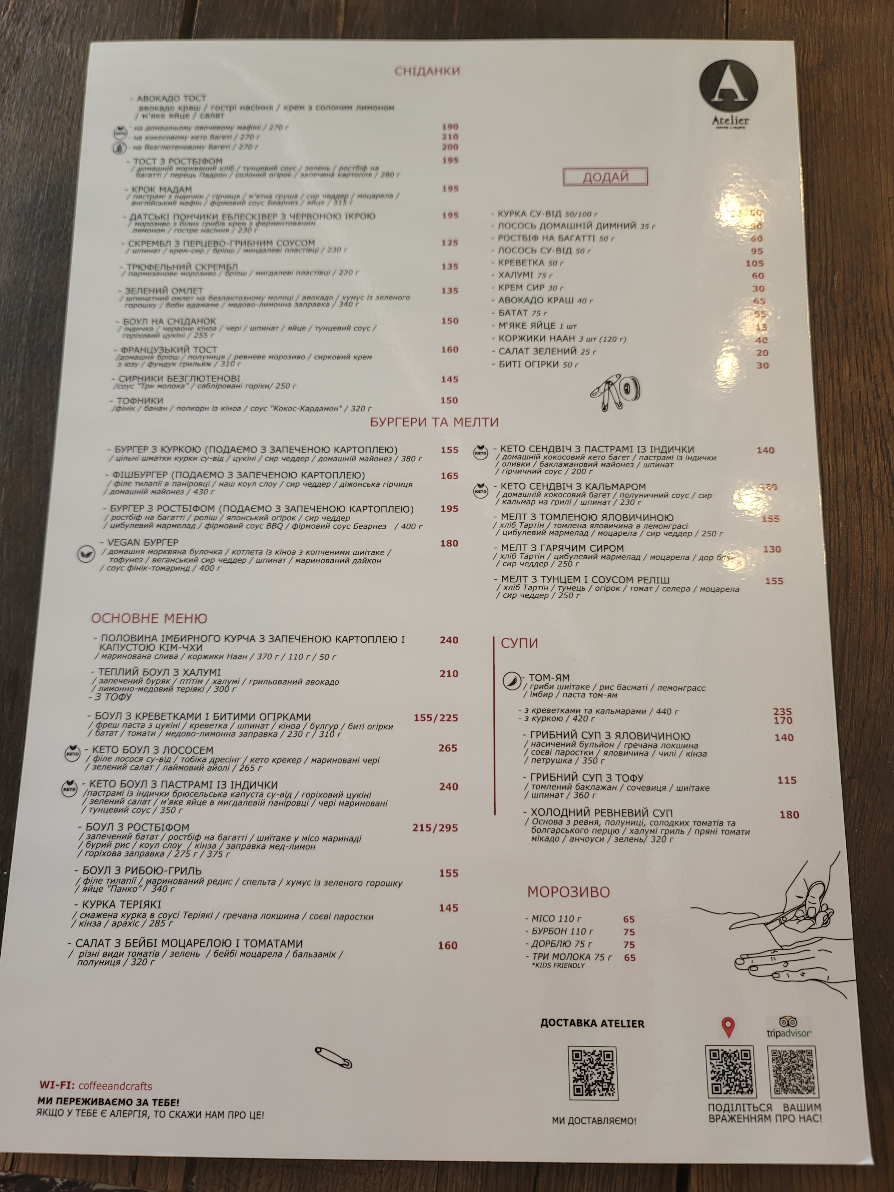Atelier. Food & Crafts menu 8