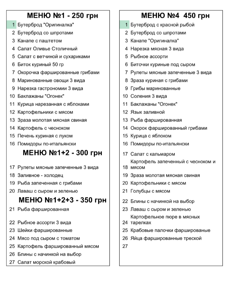 Banketnyy Zal Nerubais'ke menu 2