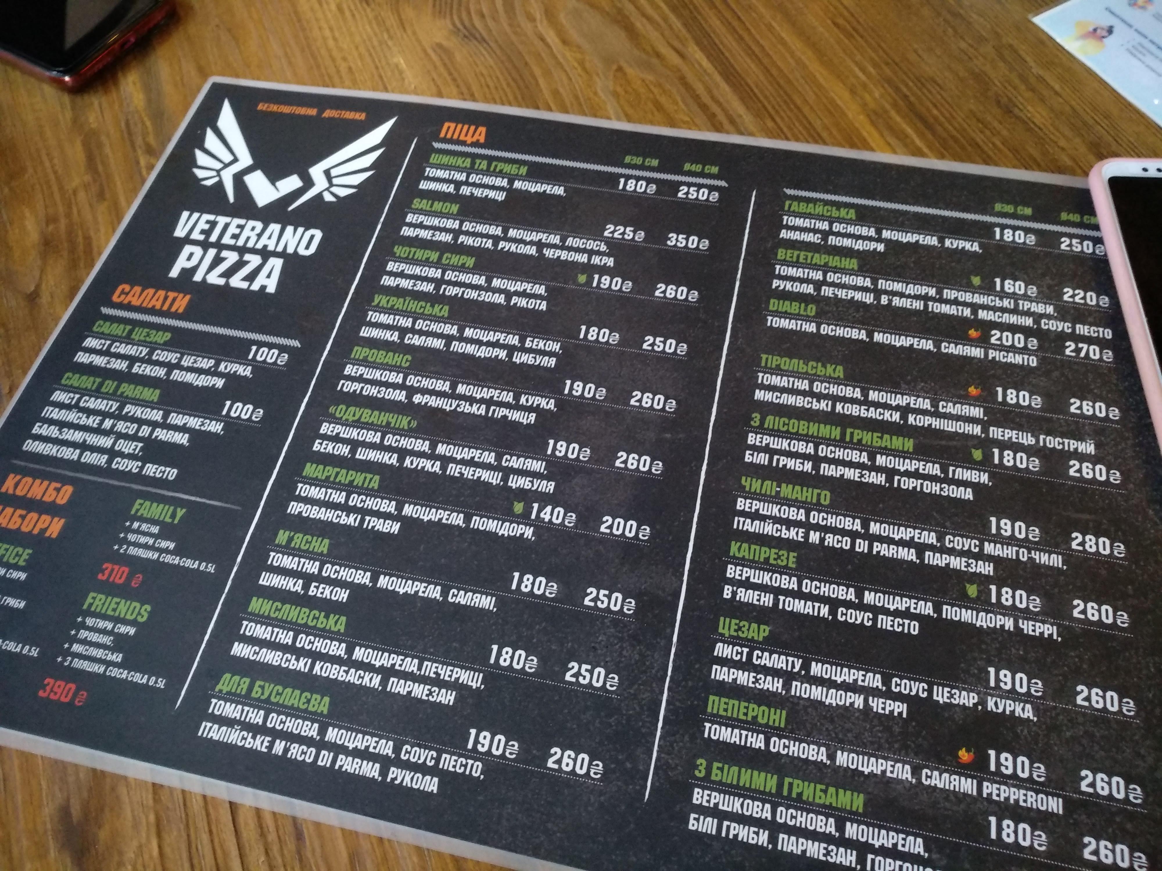 Veterano Pizza menu 4