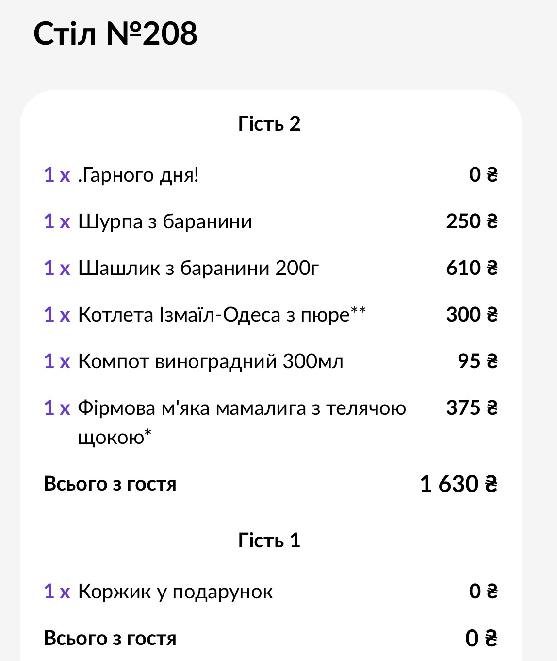 Tatar Bunar menu 3