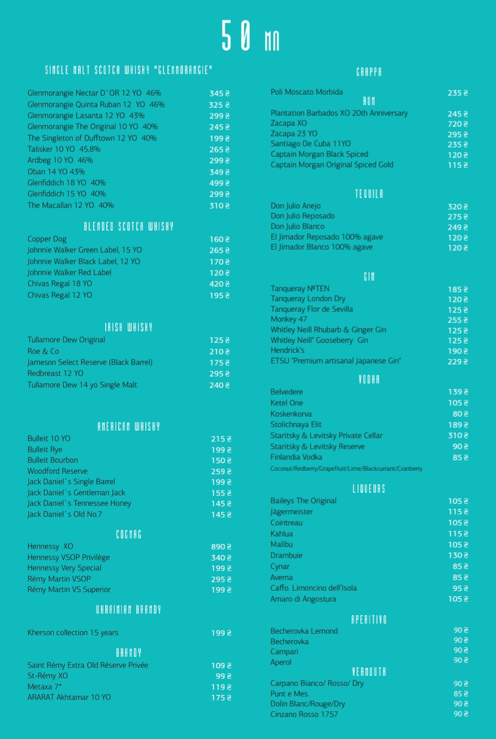 Terrace. Sea View menu 5