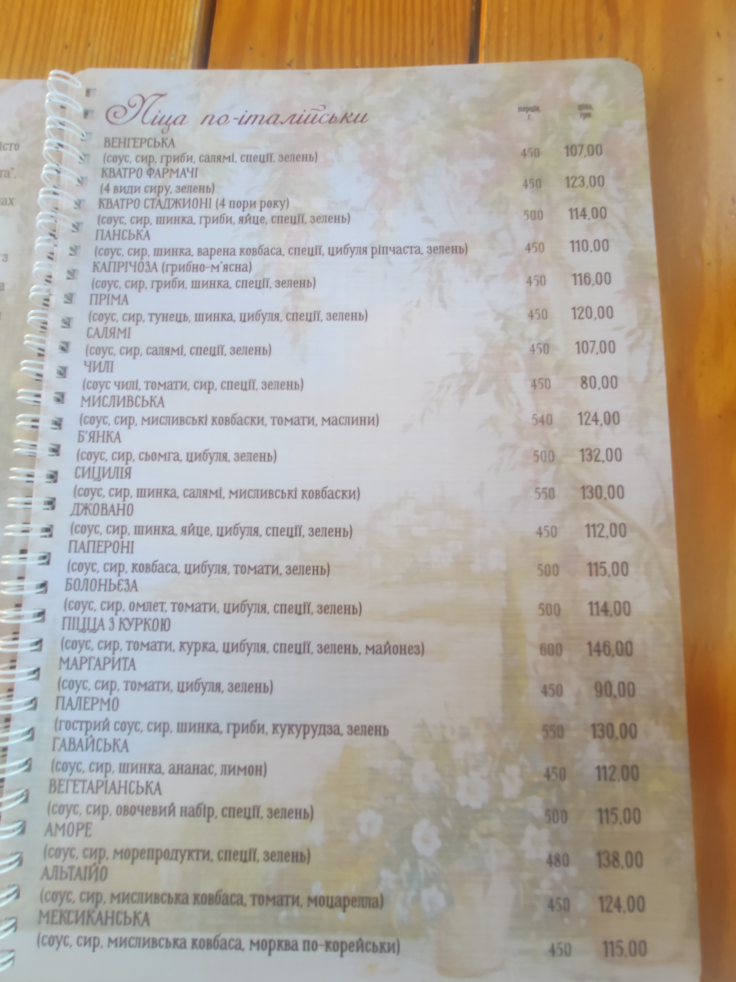 Pitseriya menu 1