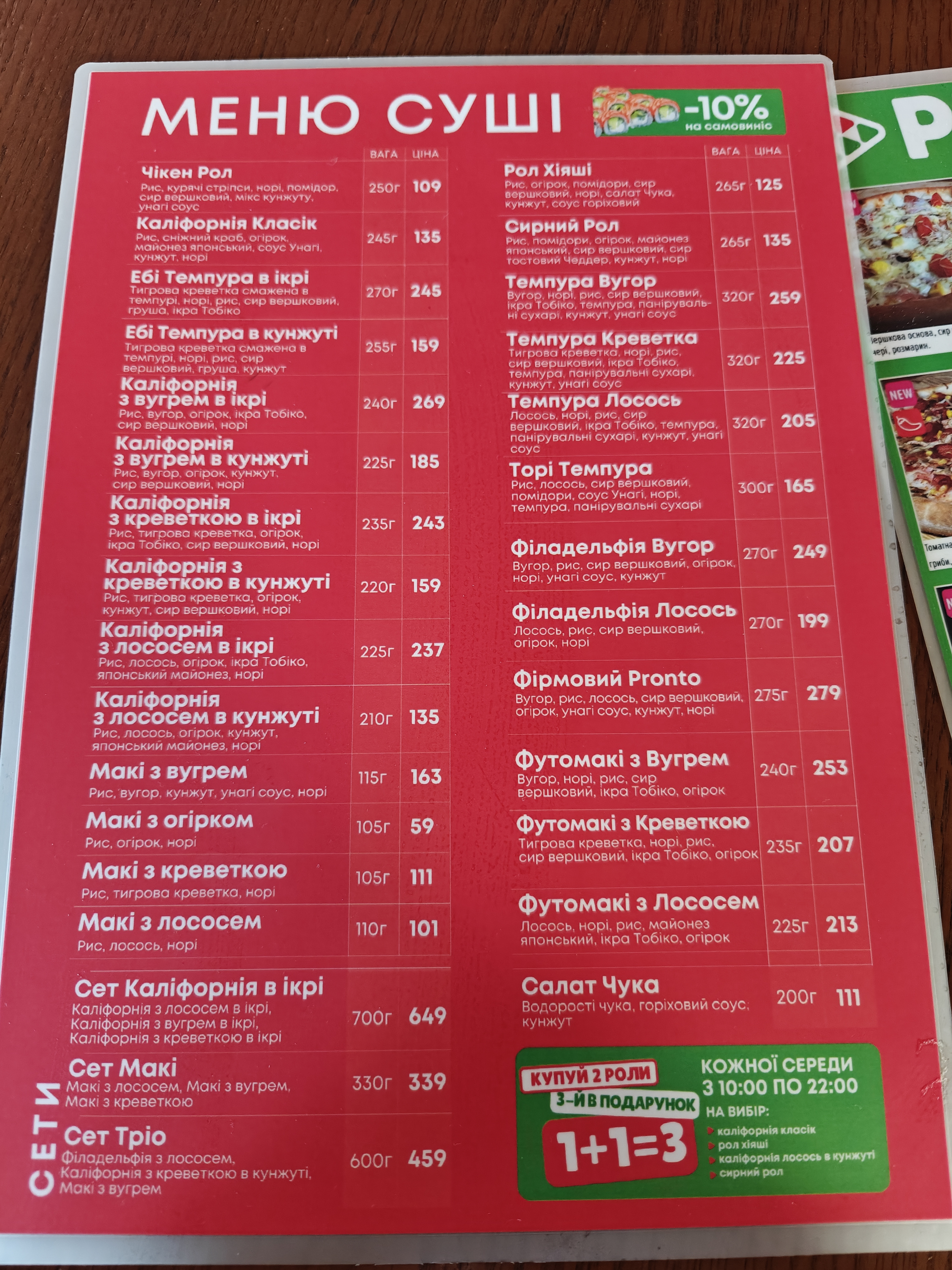 Pronto Pizza & Sushi Умань menu 6