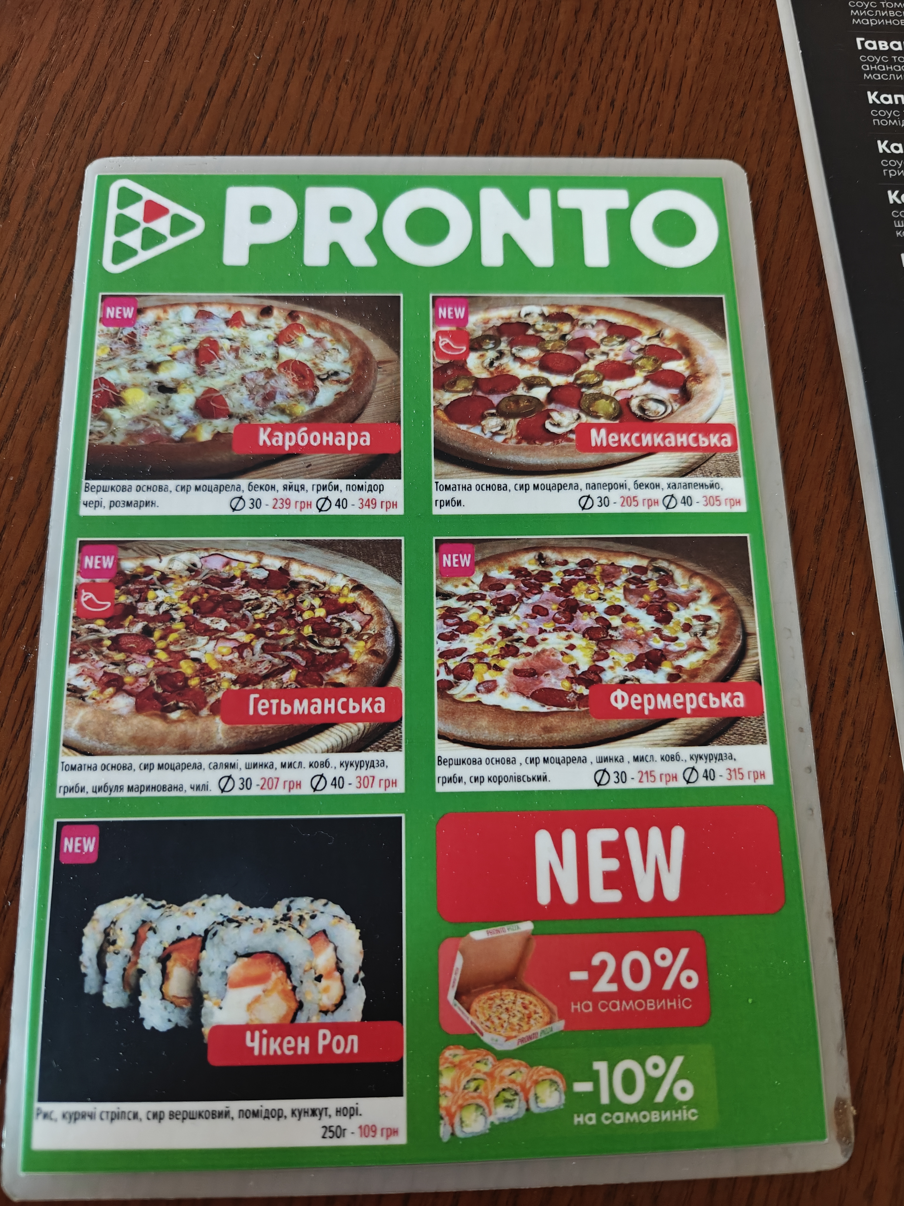 Pronto Pizza & Sushi Умань menu 9