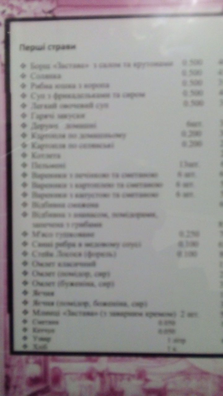 Restoranno-Hotelʹnyy Kompleks "Zastava" menu 5