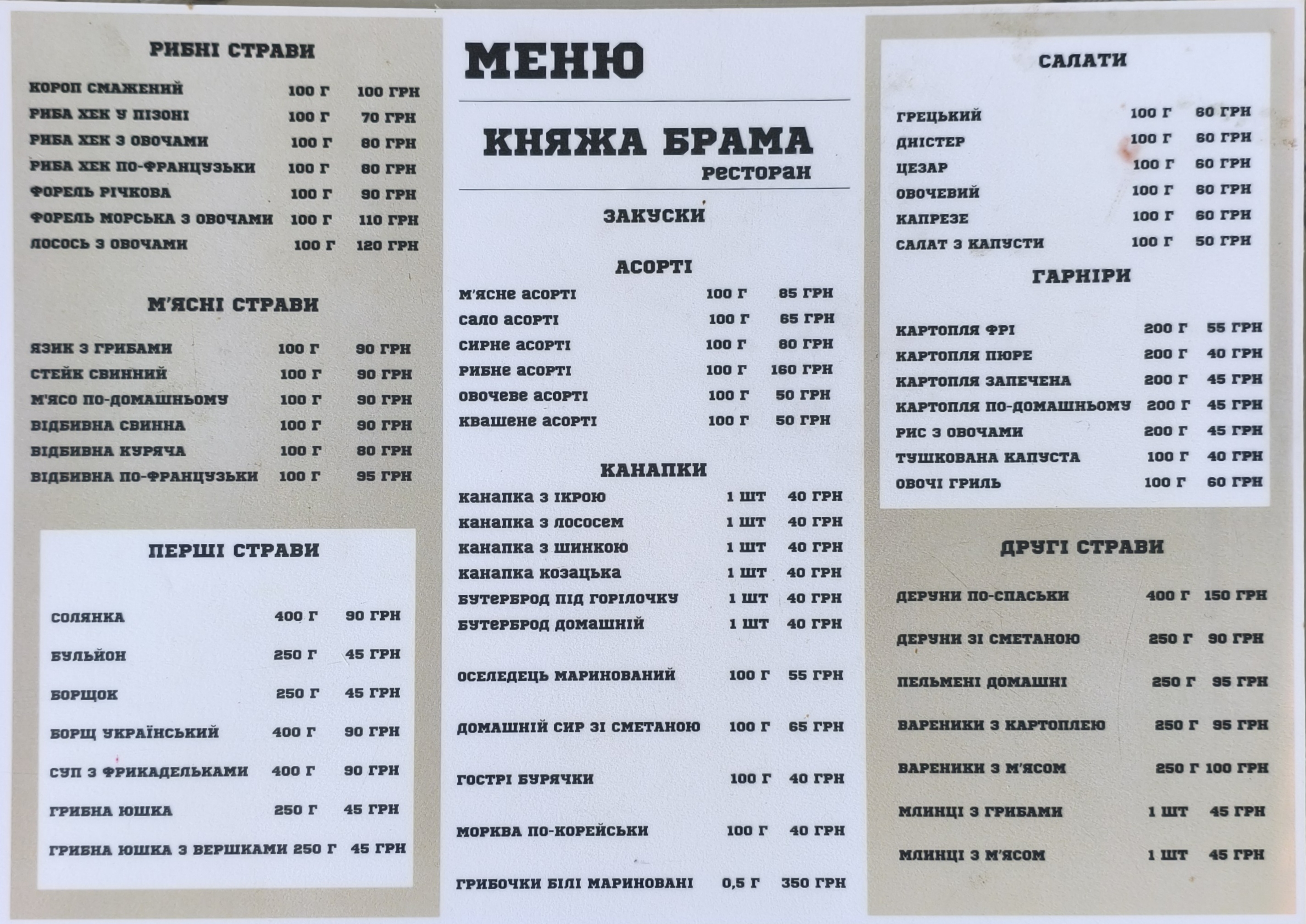 Restoran "Knyazha Brama" menu 1