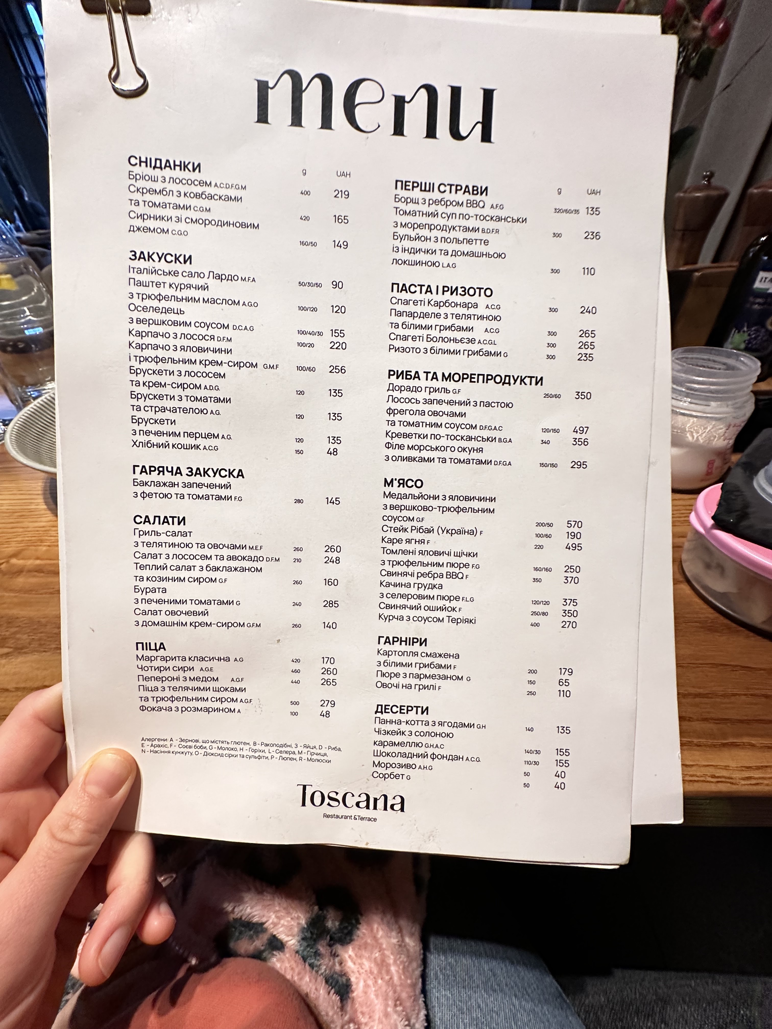 Toscana menu 1