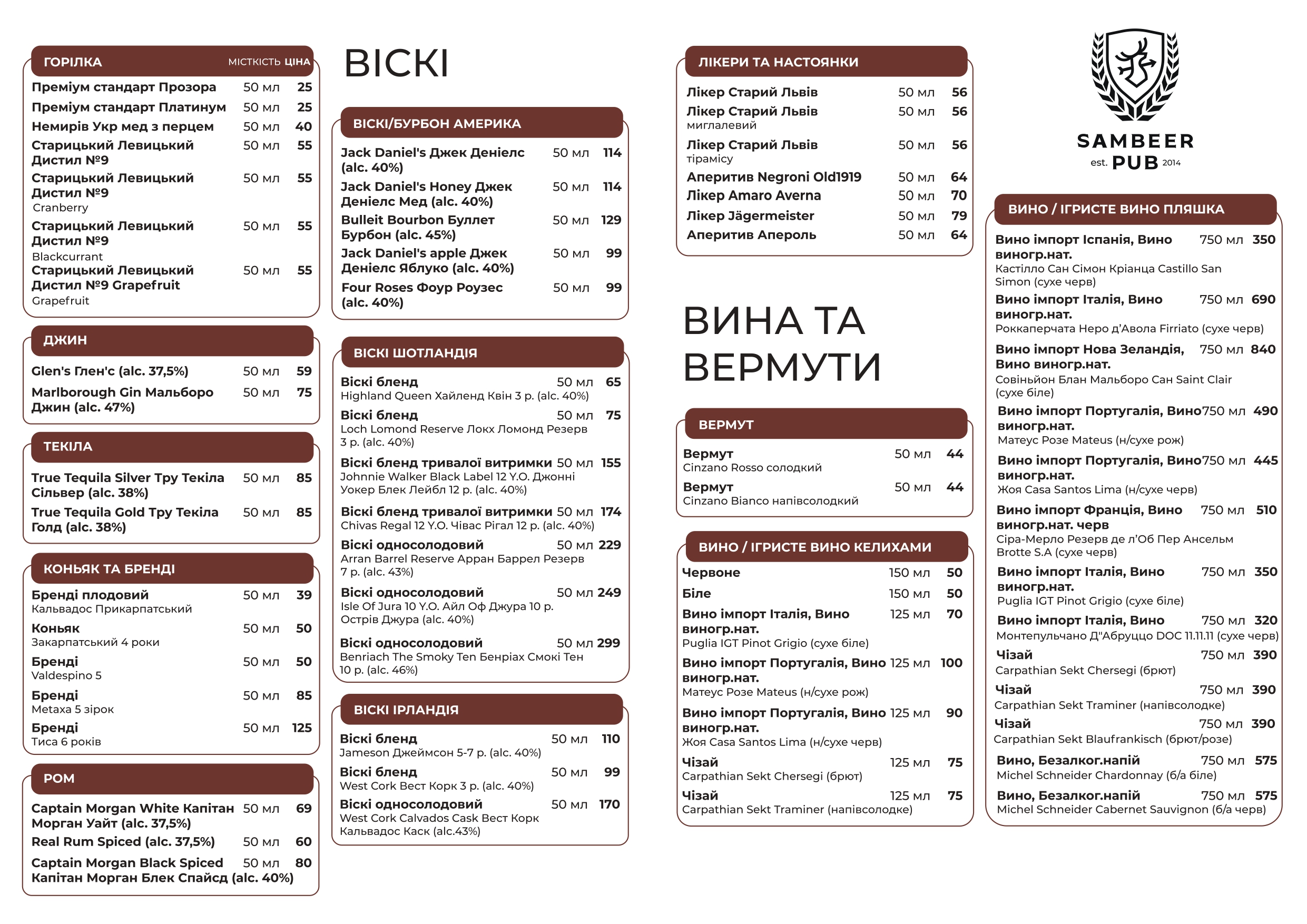 Sambeer PUB menu 1