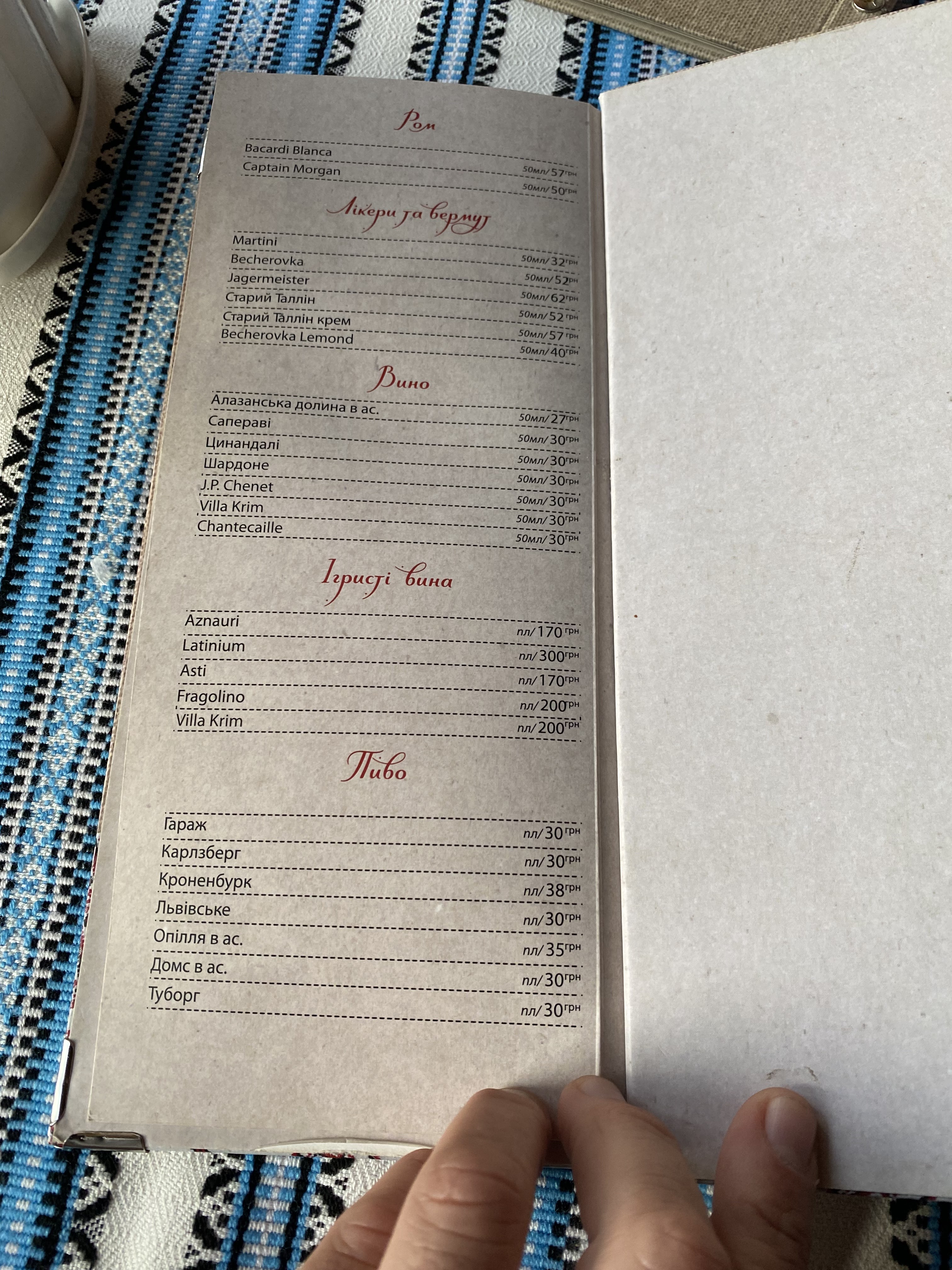 Shale Filʹvarok menu 1