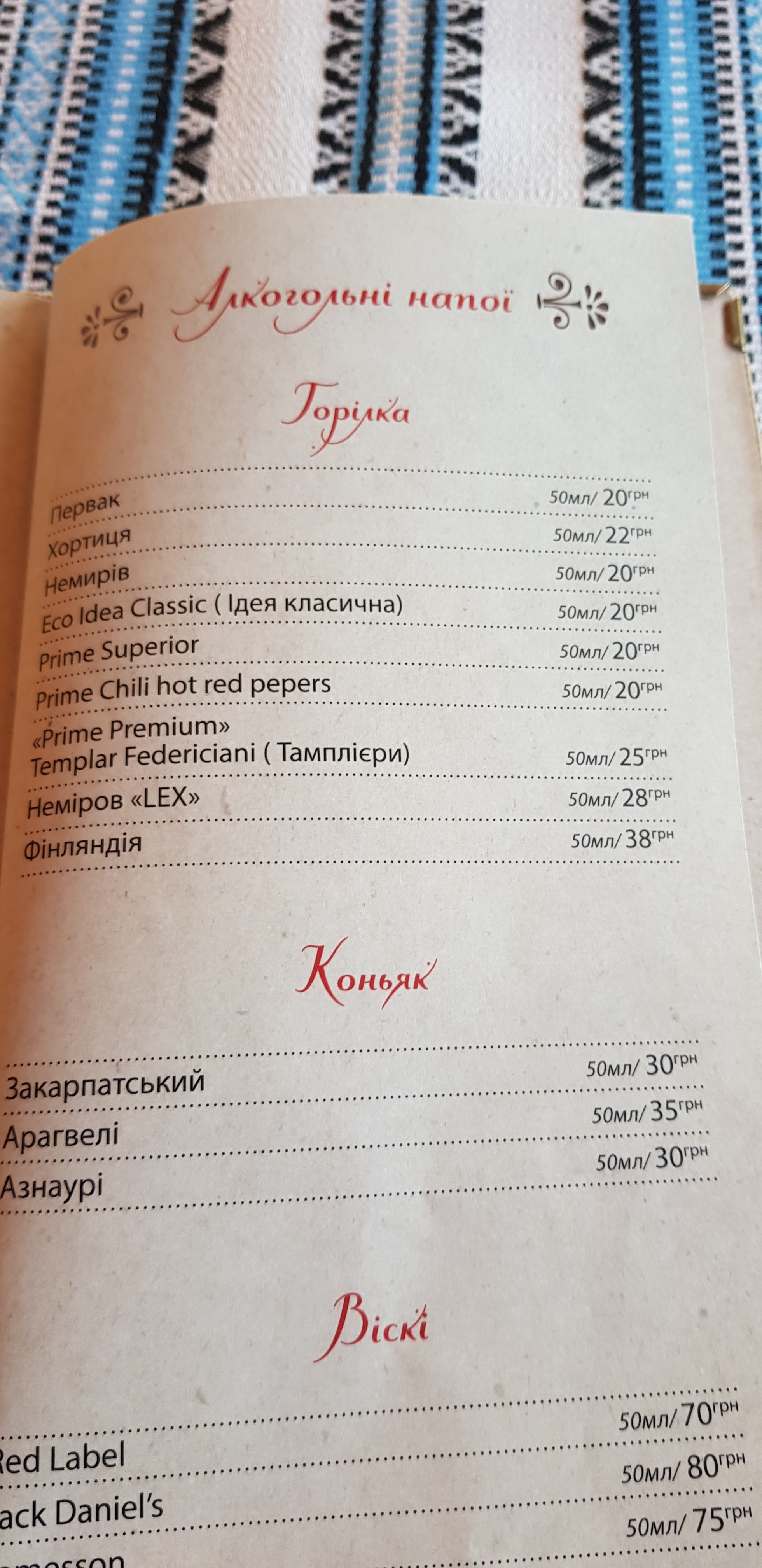 Shale Filʹvarok menu 11