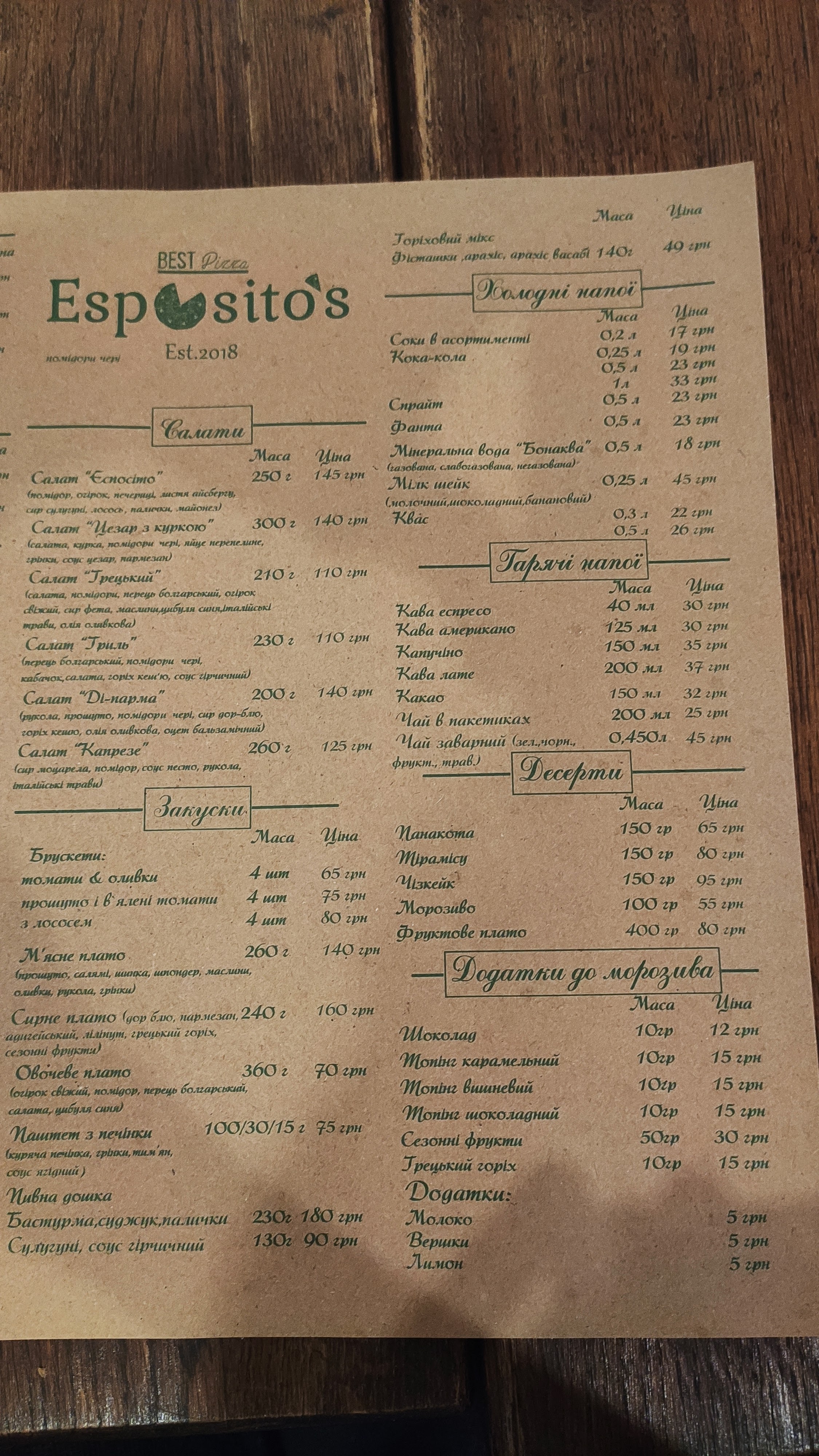 Піцерія Esposito's menu 3